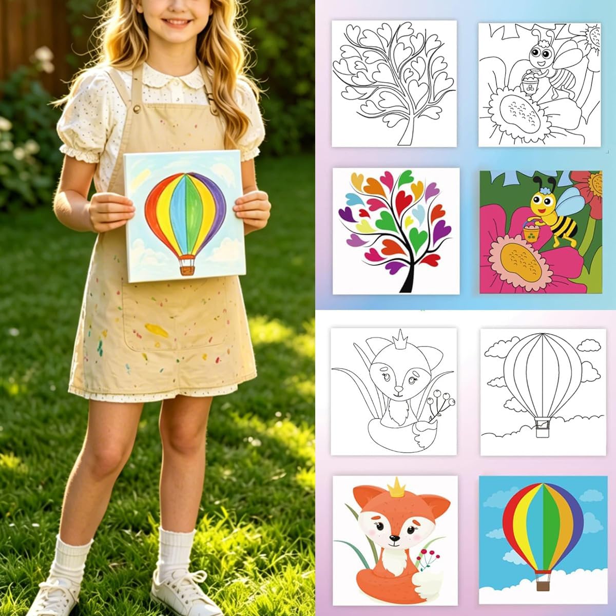 Aosemili Predrawn Painting Canvas Cute Pre Drawn Bulk Canvas to Paint- 4Pcs 8x8inch Small Predrawn Art Canvases with Design Picture to Paint for Christmas Valentines Party Favor Exchange Gift