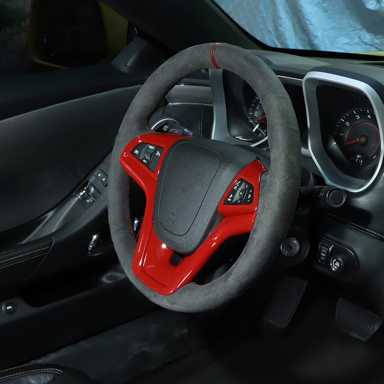 RT-TCZ Steering Wheel Trim Cover Ring Decoration Kit Interior Accessories for 2012 2013 2014 2015 Chevrolet Camaro, 3 PCS (Red)