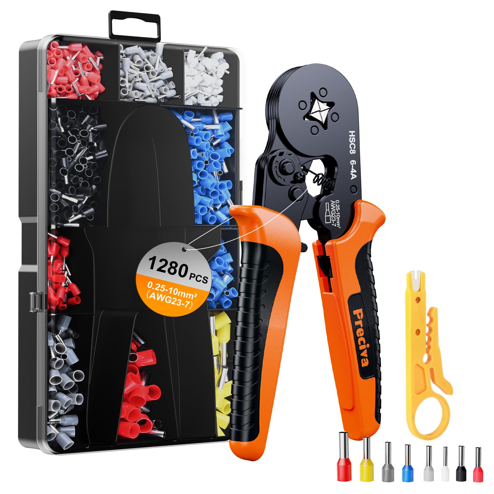 Preciva Crimping Tool Kits with 1280PCS Wire Connector for 0.25-10mm² Range