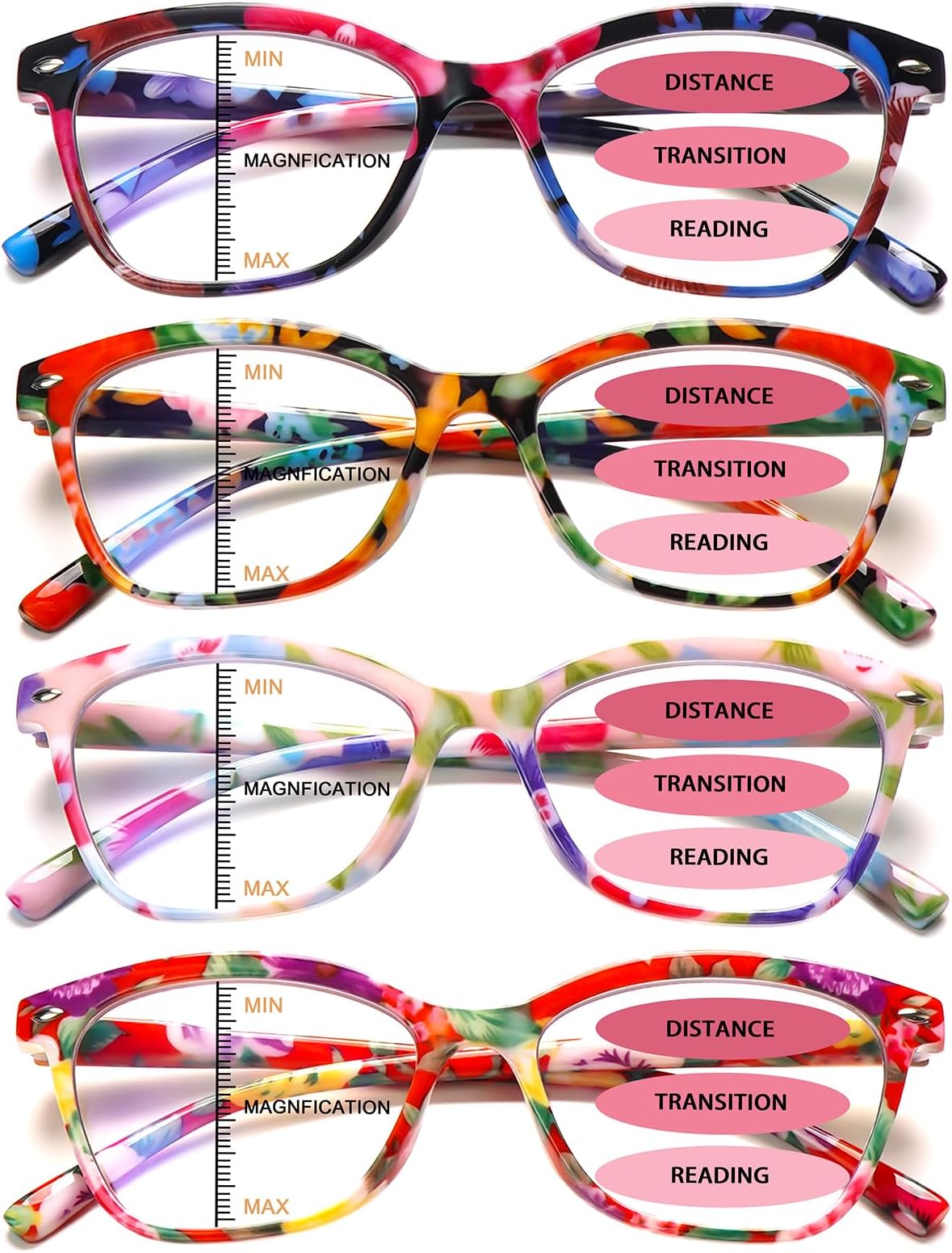CLASAGA Progressive Multifocus Reading Glasses for Women Pattern Print Blue Light Block Spring Hinge Ladies Computer Readers
