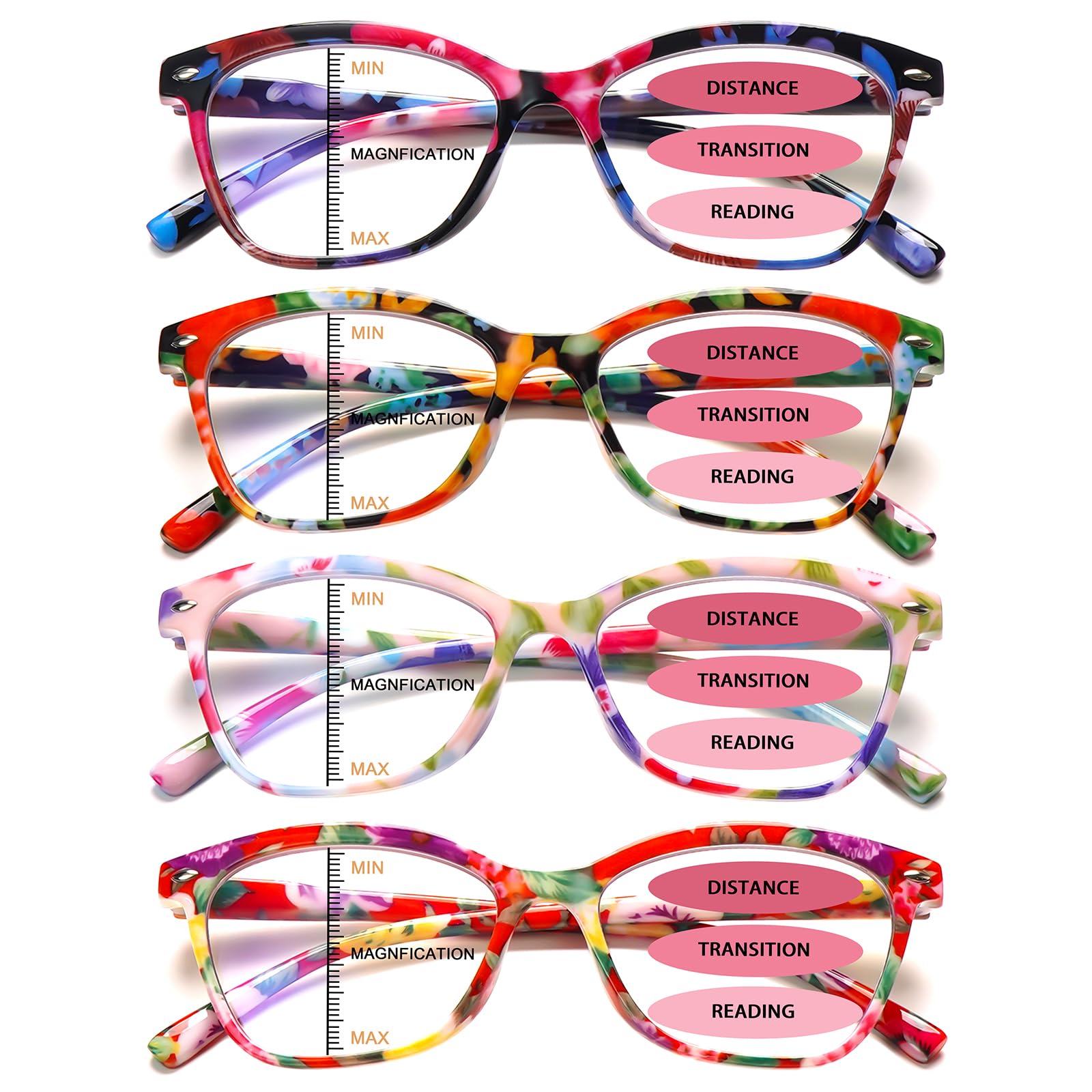 CLASAGA Progressive Multifocus Reading Glasses for Women Pattern Print Blue Light Block Spring Hinge Ladies Computer Readers