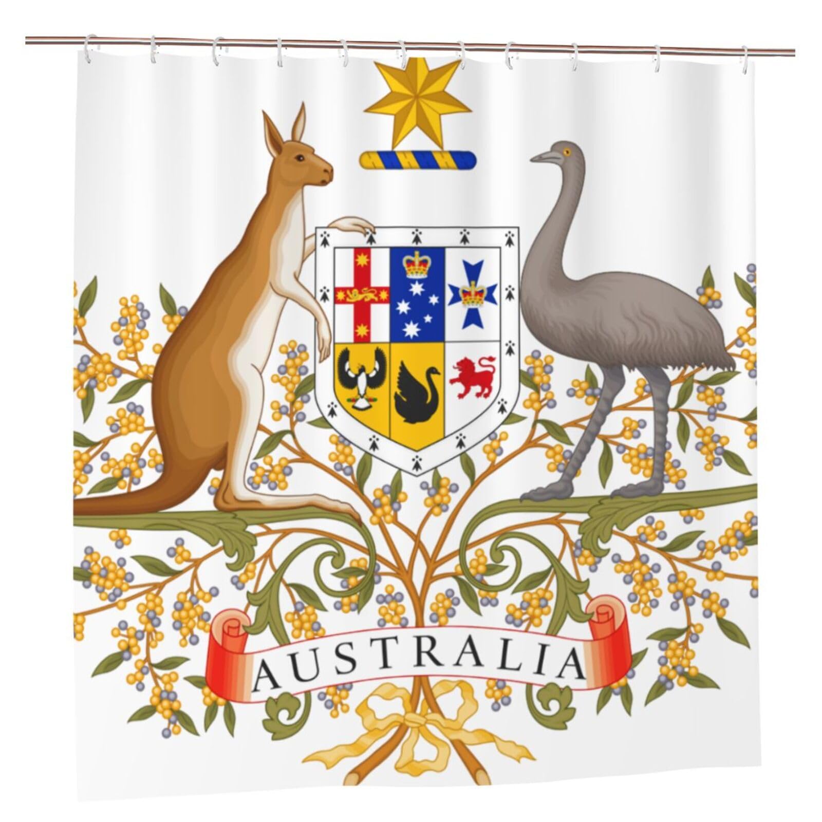 Oudrspo Coat Arms of Australia Unique Designer Artwork Shower Curtain 72x72 Inch - Polyester Bathroom Decor with Metal Grommets