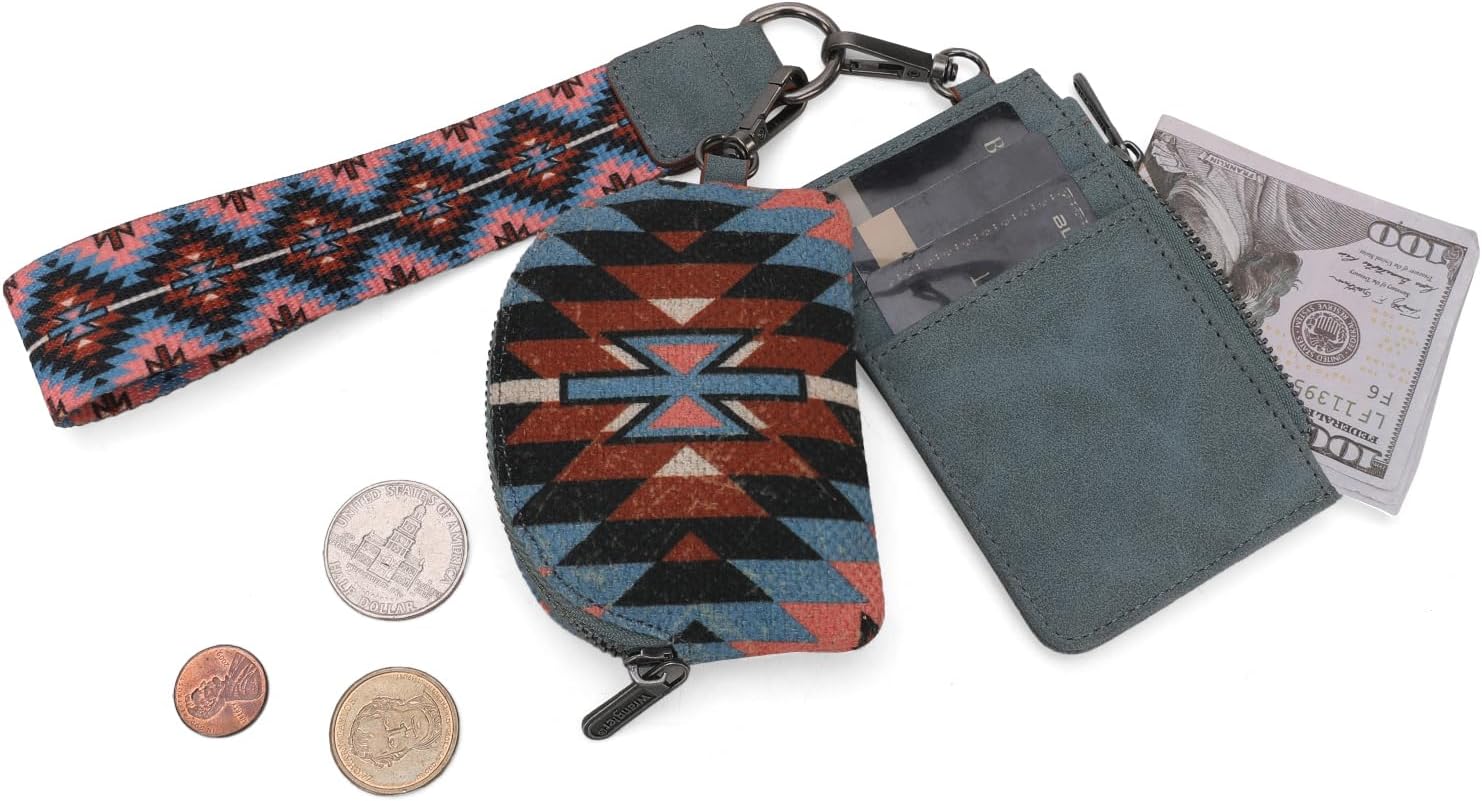 Wrangler Aztec Keychain Wristlet Wallets for Women Western Dual Pouch Wristlet Credit Card Holder Wallet with Zipper Pocket WG2213-W0051NY - Image 4