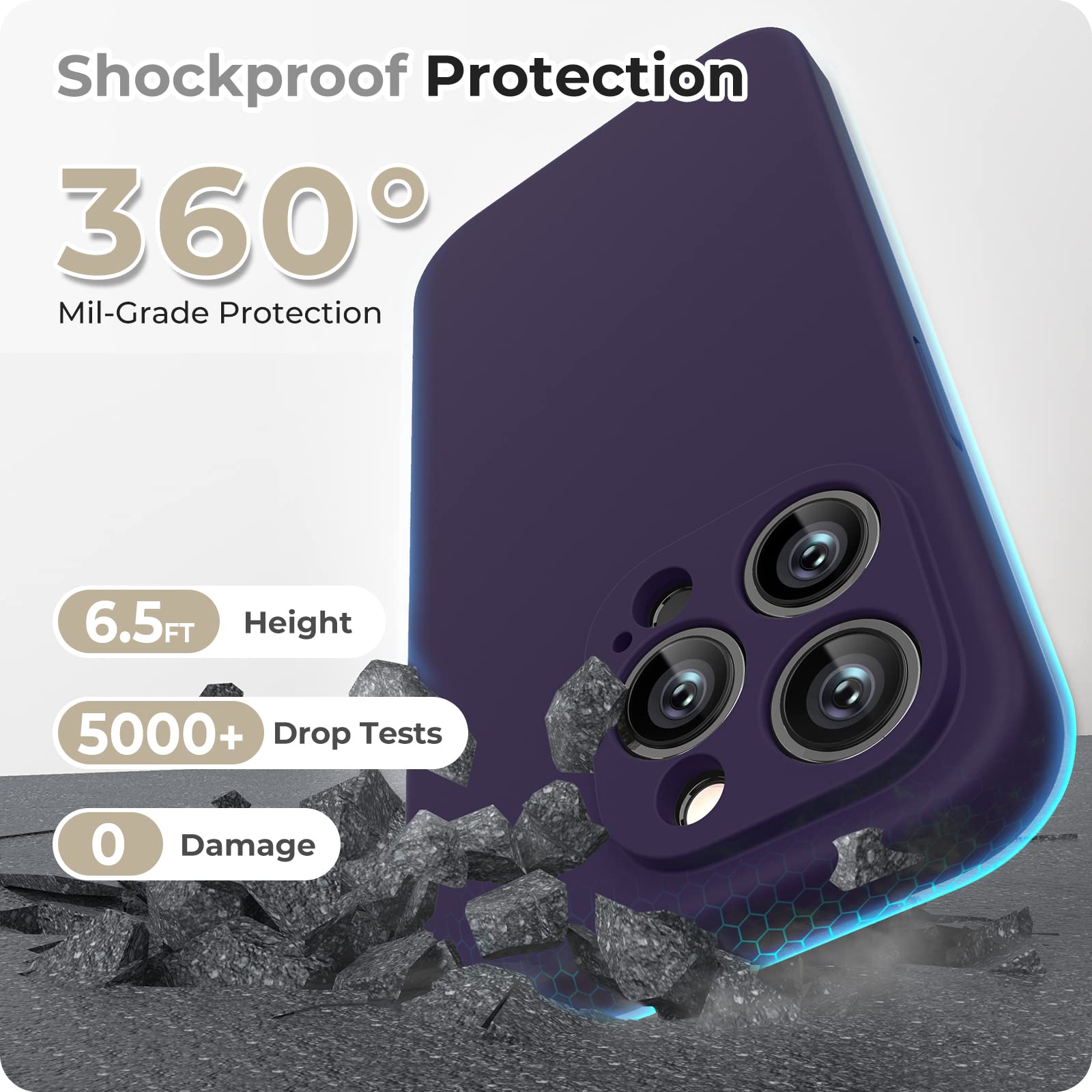 GOODVISH 3 in 1 Cover per iPhone 14 Pro Max Silicone per 6,7", con 2x Pellicola Protettiva, iPhone 14 Pro Max Custodia per Cellulare Antiurto Resistente 360° Protezione 2022, Viola Scuro