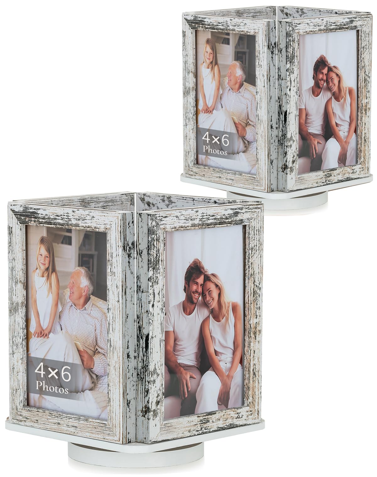 Cadre photo bois 10x15 cm rotatif blanc en lot de 2 pour décoration de bureau