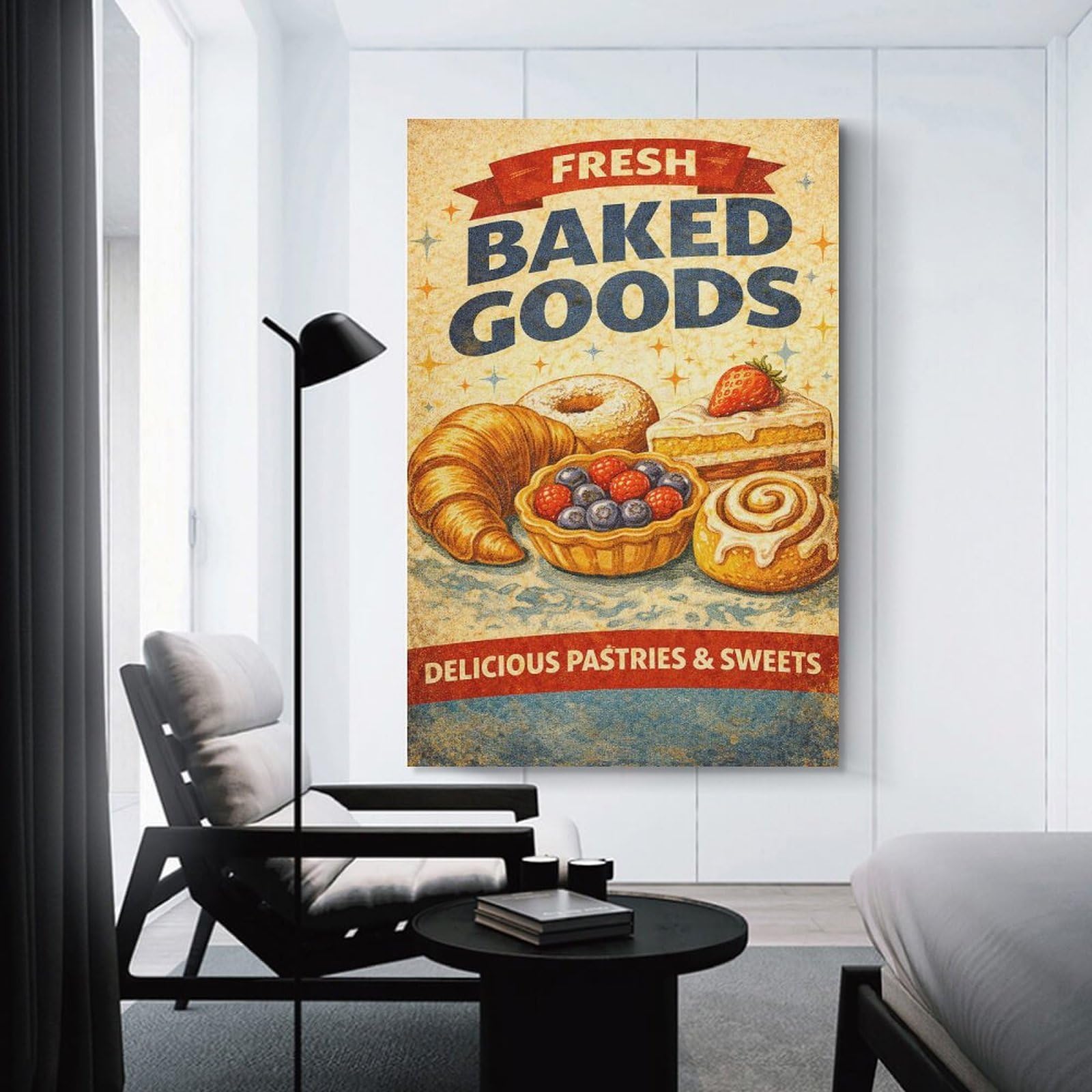 Junmoney Fresh Baked Goods Vintage Room Decor Wall Art, 20x30inch(50x75cm), for Bedroom, Guest Room Or Reading Nook, Home Artwork with A Soft Interior Feel