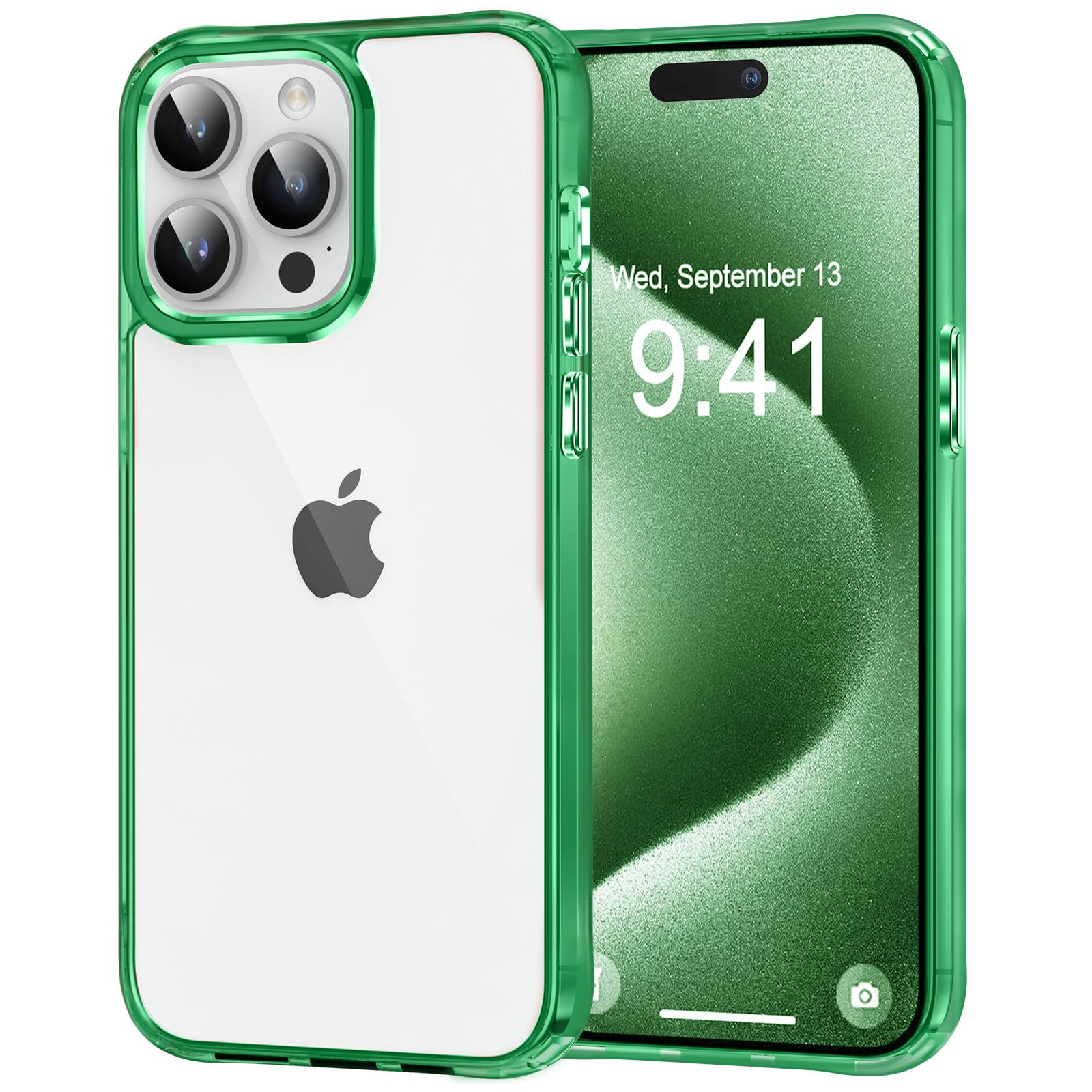 MOCCA Compatible with iPhone 15 Pro Case Clear, [Non-Yellowing][Supports Wireless Charging] Slim Thin Shockproof Transparent Bumper Cover Phone Case for iPhone 15 Pro - Green
