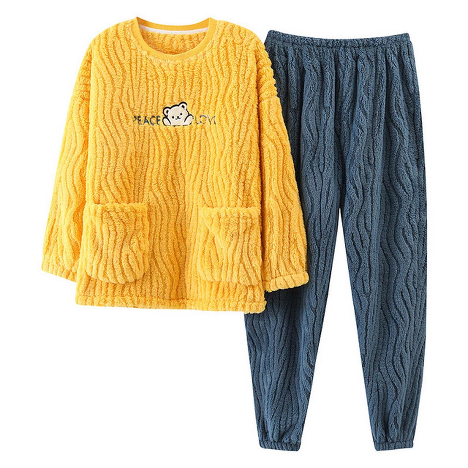 TOBILE Pijama de franela de invierno para mujer, conjunto de pijama de felpa jacquard cálido grueso para el hogar, pantalones de dos piezas, pijama 9904, M