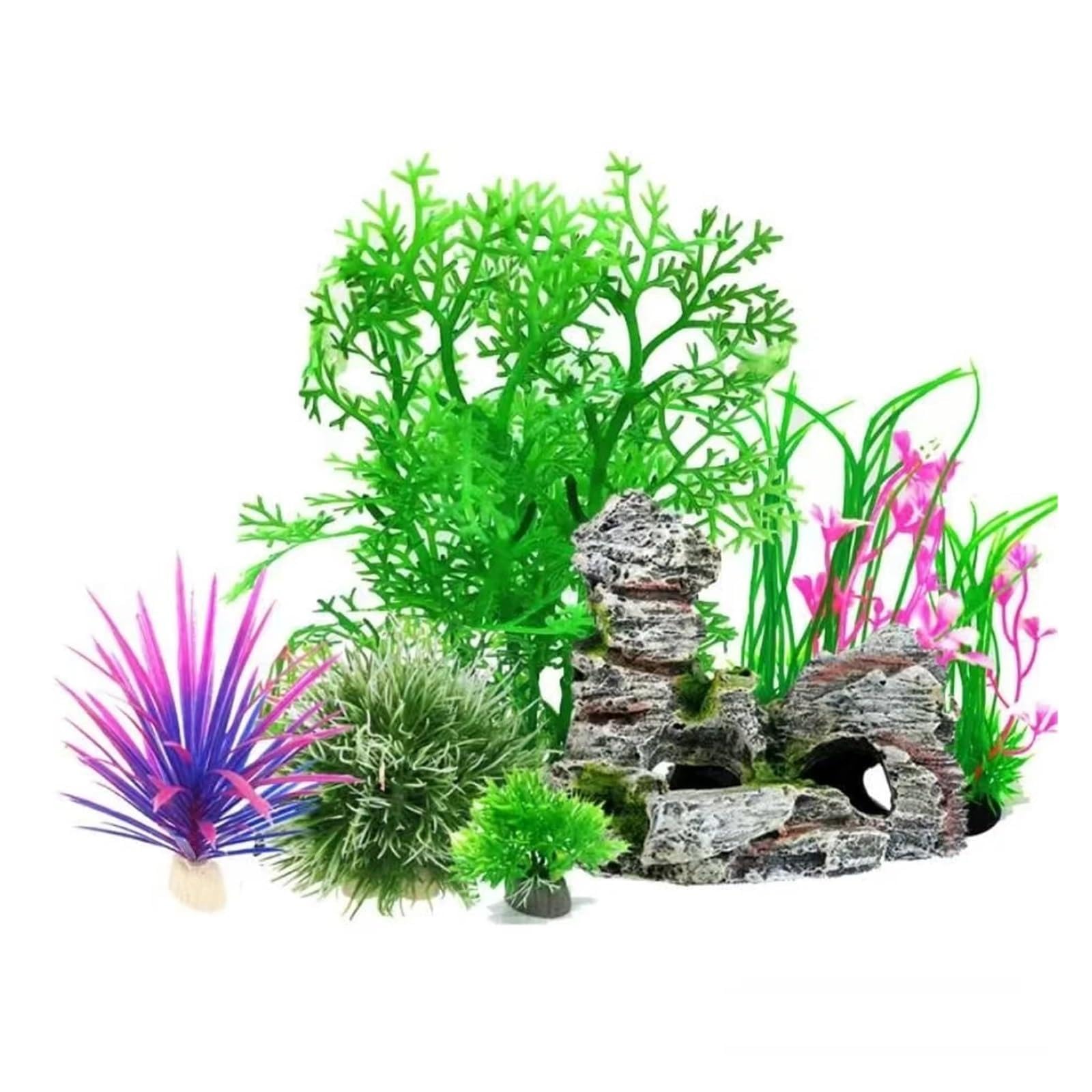 Plantas Artificiales para acuarios Decoración de Acuario Simulación Plantas acuáticas Pecera Paisaje Tanque Plantas plástico rocalla(7PCS-1)