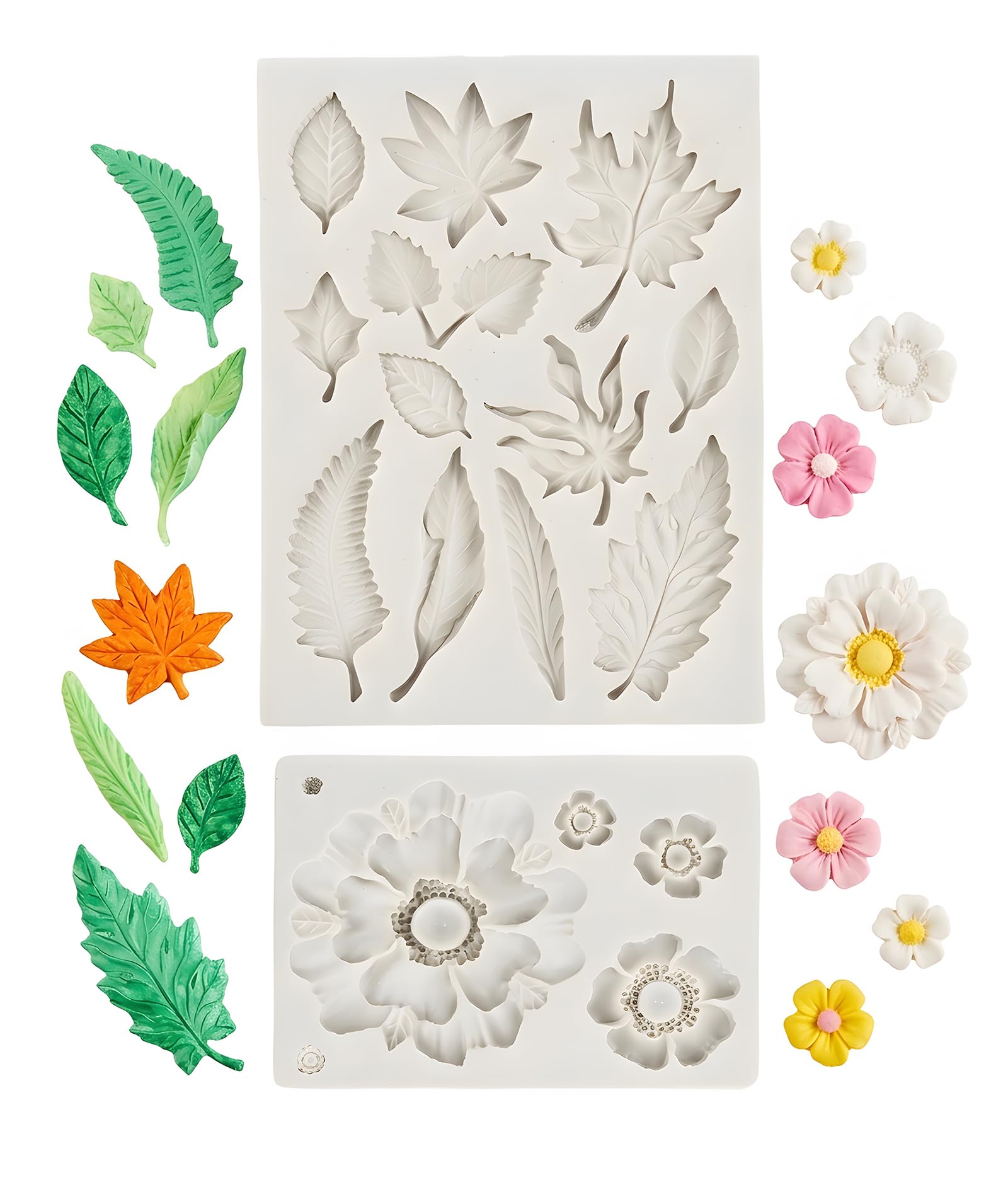 2Pcs Leaf Shape Silicone Clay Moulds for Art and Craft, Maple Leaf Chocolate Cake Mold, Tree Leaves Candy Jello Molds, Maple Leaves Polymer Clay Soap Candle Molds, Wax Crafting Projects-image-3