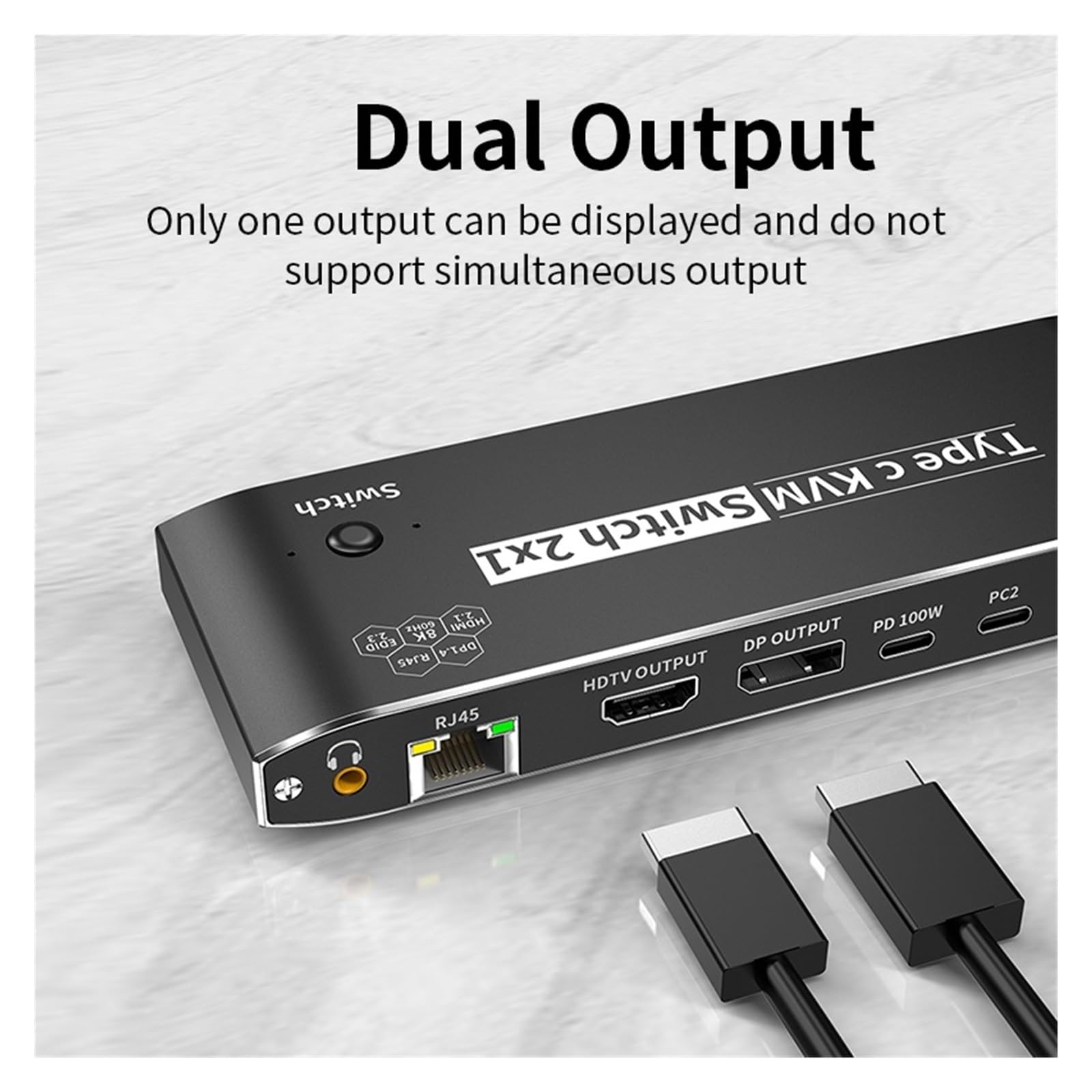 Commutateur KVM Commutateur KVM USB C vers HMI DP 3500W 8K, commutateur vidéo 4K120Hz avec Port réseau RJ45 PD 100W, Charge for 2 PC vers 1 Moniteur TV