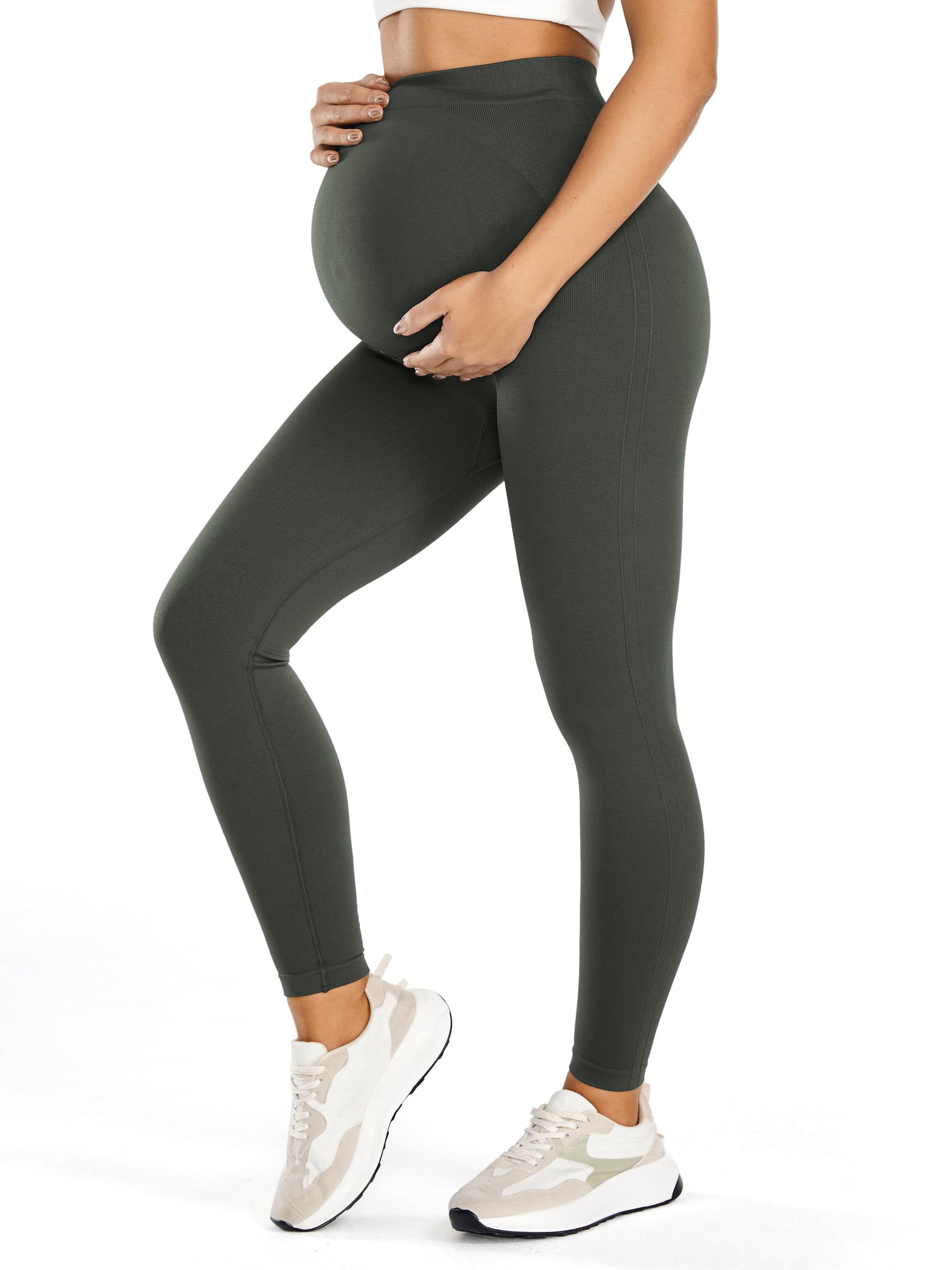 JOYSPELS No See-Through Maternity Workout Yoga Leggings Soft Stretchy Pregnancy Leggings Over The Belly