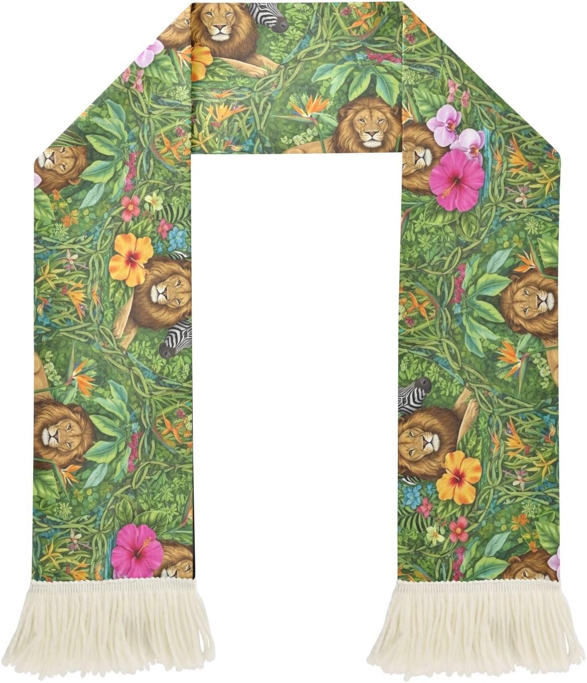 CHIFIGNO Lions Zebras Tropical Plants Sports Fan Scarves for Games, Soccer Scarf with Fringe, Soft & Quick Dry Polyester for Sweat Wiping and Cheering