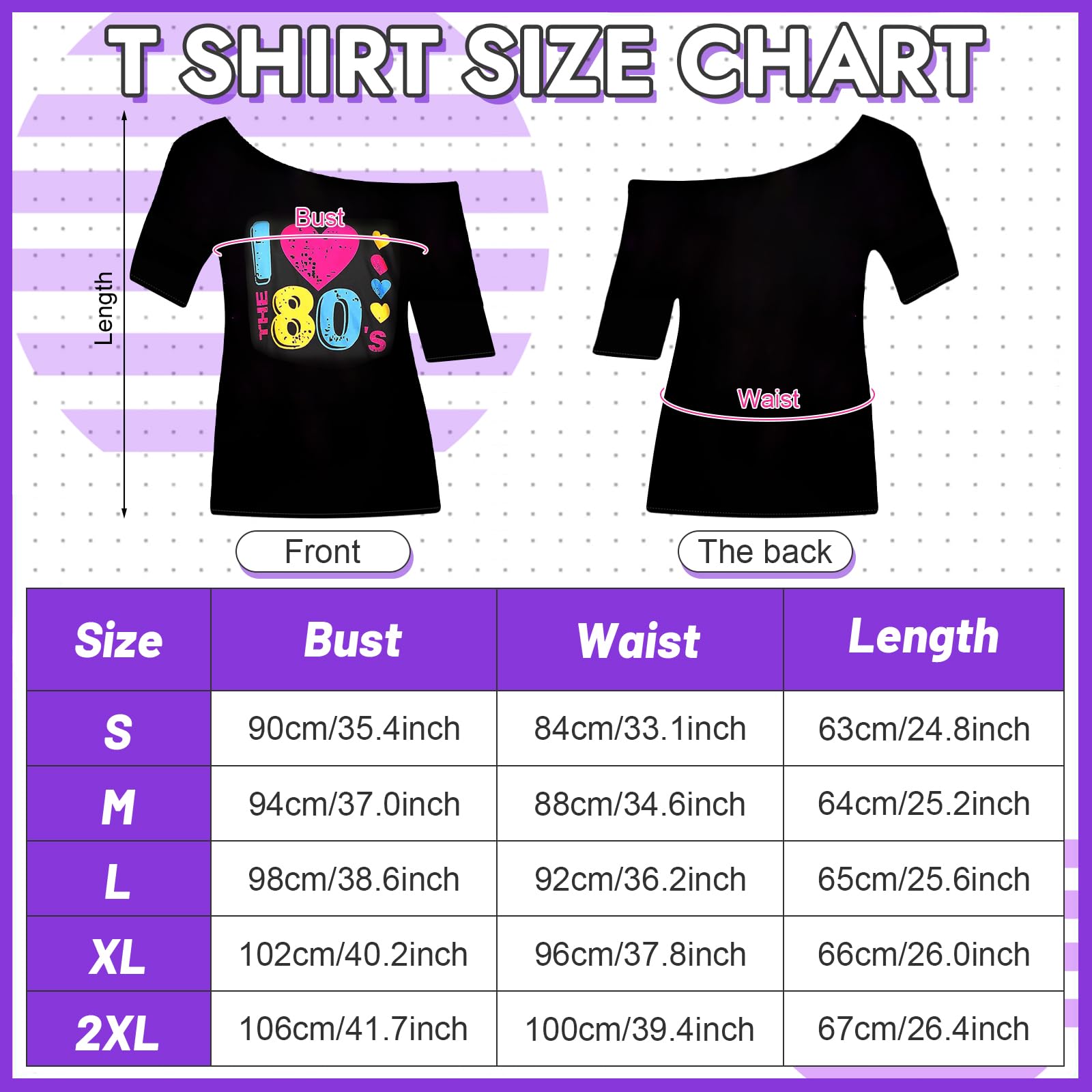 6PCS 80s Costume Accessories Set for Women, 1980s Fancy Dress with T-shirt Headband Lightning Earrings Necklace Bracelet Mesh Sleeve 80s Outfit for Retro Theme Party Cosplay Dress Up (Purple, S) - Image 3