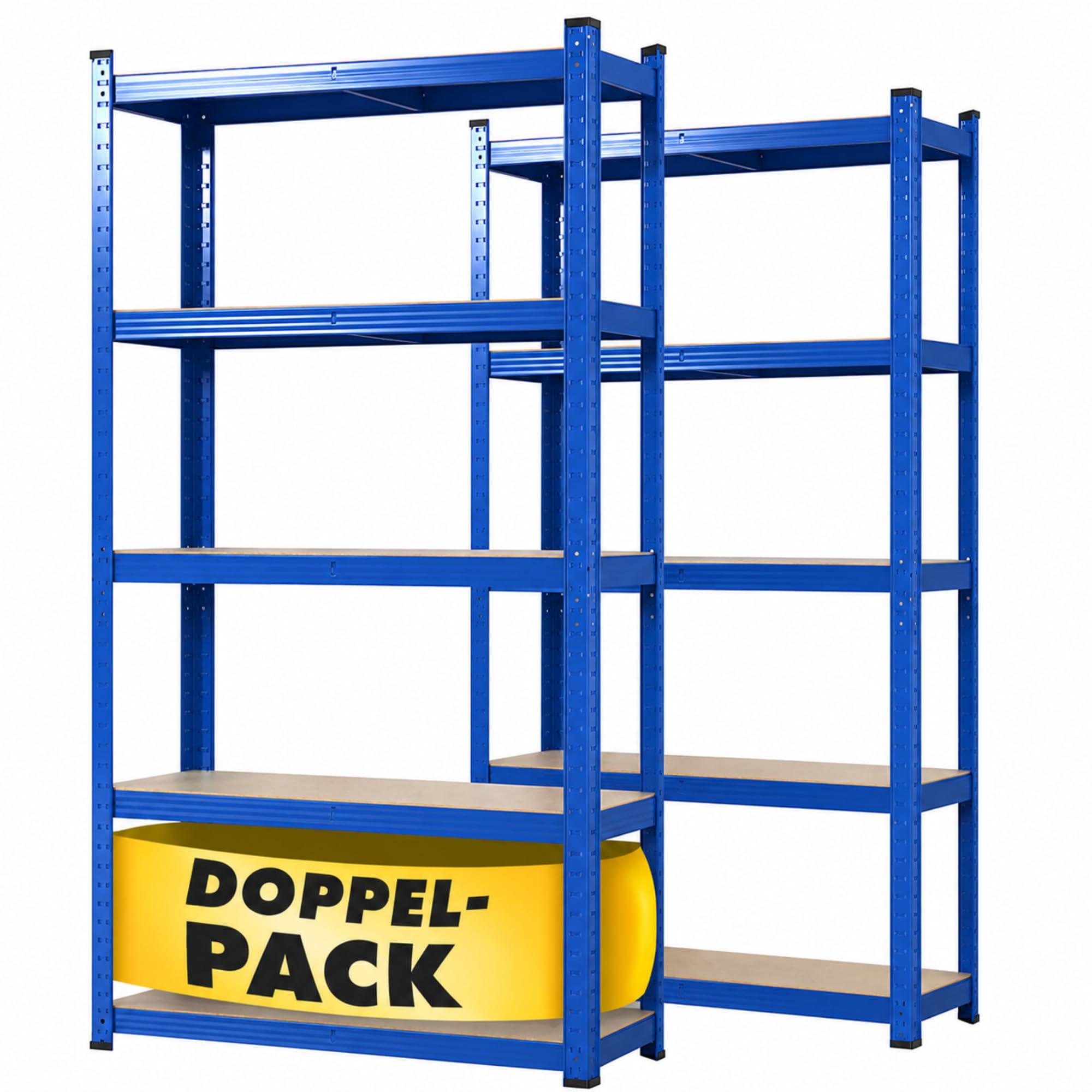 OfficeMarshal Dwupak regałów do dużych obciążeń, niebieski, 200 x 100 x 50 cm | regał wtykowy, regał magazynowy, regał stojący, system wtykowy montowany bez narzędzi (Lakota)
