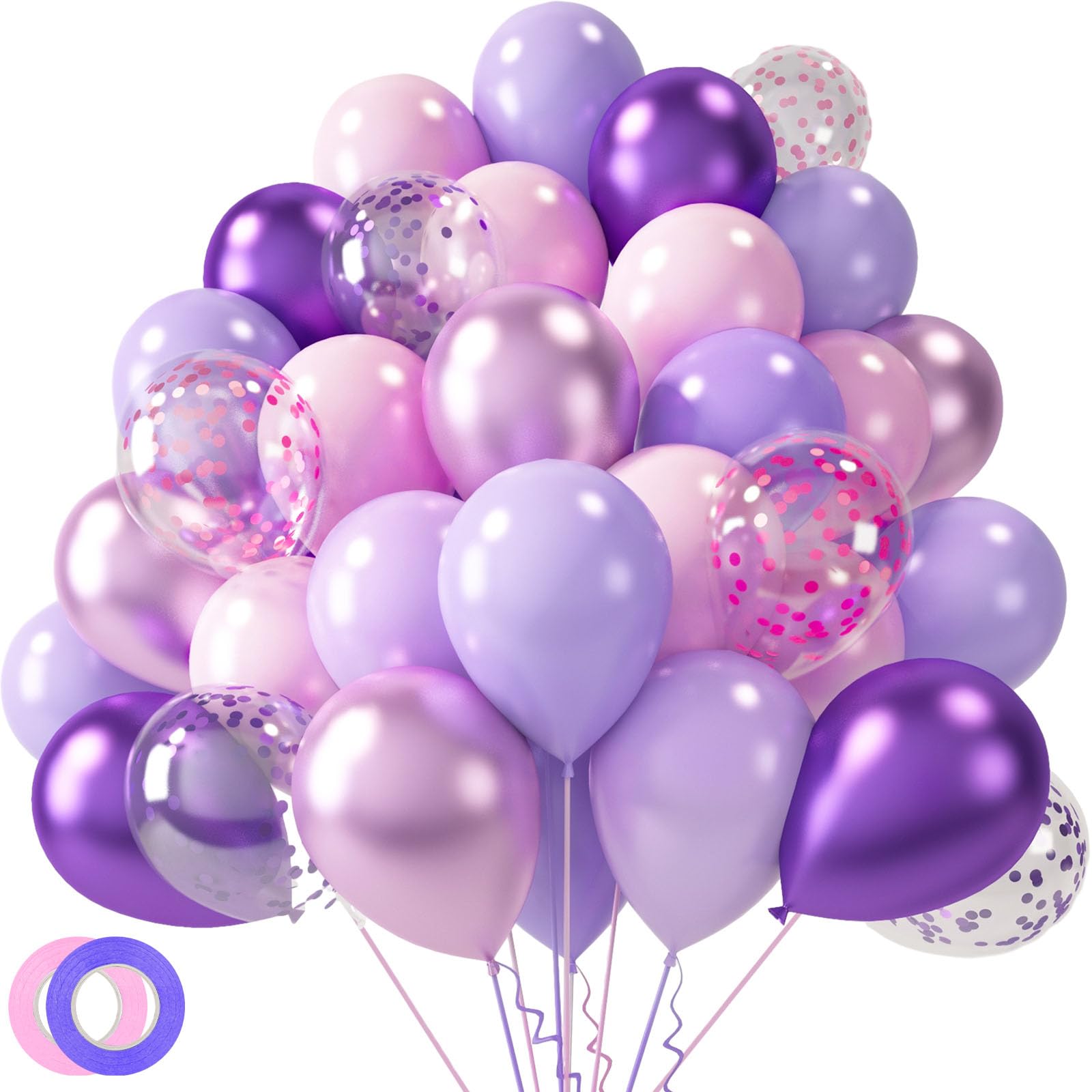LovesTown 60PCS Pink Purple Balloon Garland Kit, 12" Garland Arch Kit Confetti Balloons Metallic Latex Balloons for Mermaid Birthday Party Decorations