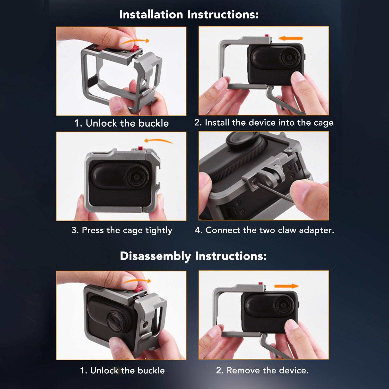 Aluminum Frame Protective Camera Cage for GO 3S Housing with Cold Shoe Mount for Video Light Microphone