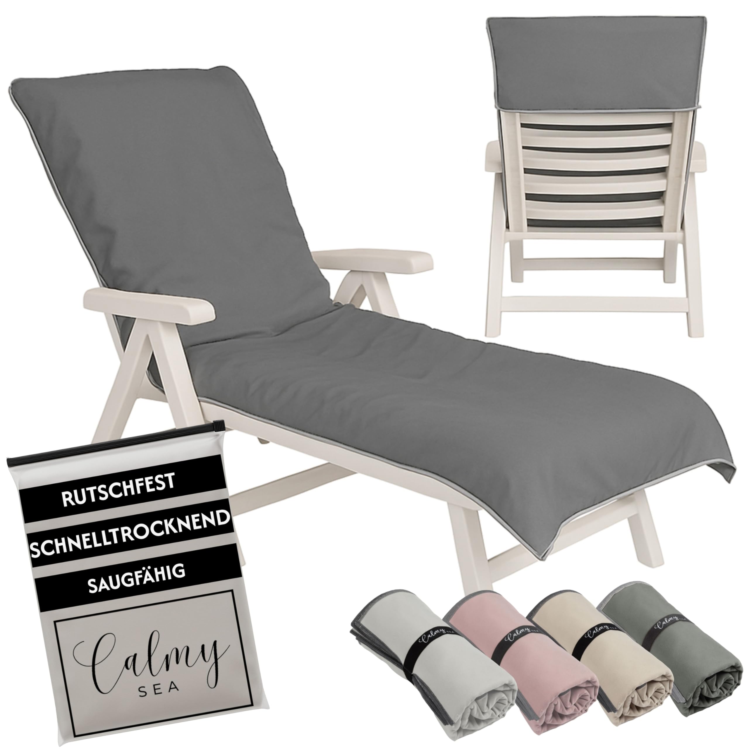 Calmysea Charcoal Towel For Sun Lounger 200 X 75 Cm - With Hood Microfibre Light Weight Protective Cover For Garden Lounger Towels With Envelope Deck Chair Cover Beach Lounger (Anthracite, 1 Piece)