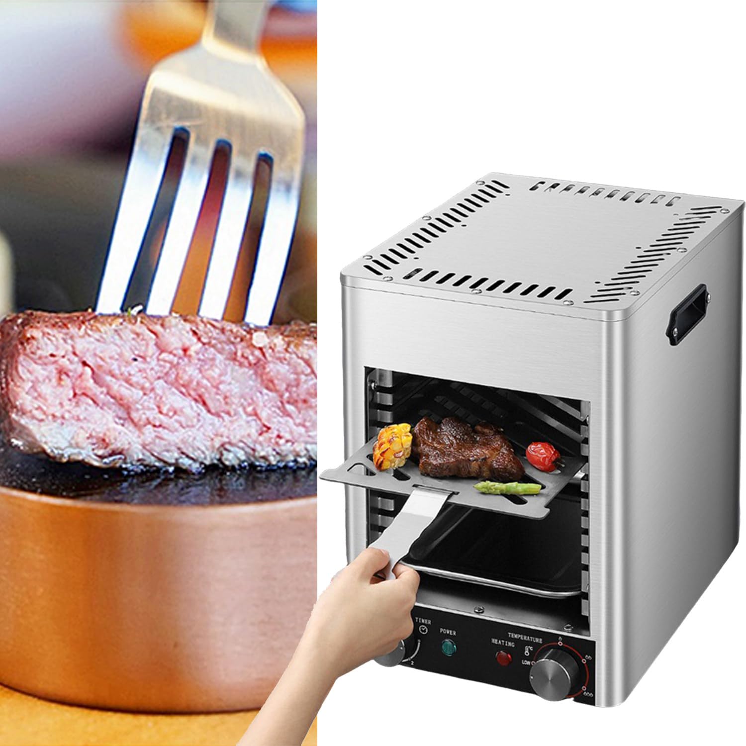 Horno Eléctrico Para Carne De 1700 W, Precalentamiento Rápido De 5,0 Min, Temperatura Máxima De 800 ℃, Temporizador De 0 a 10 Min, Tiempo Y Temperatura Ajustables