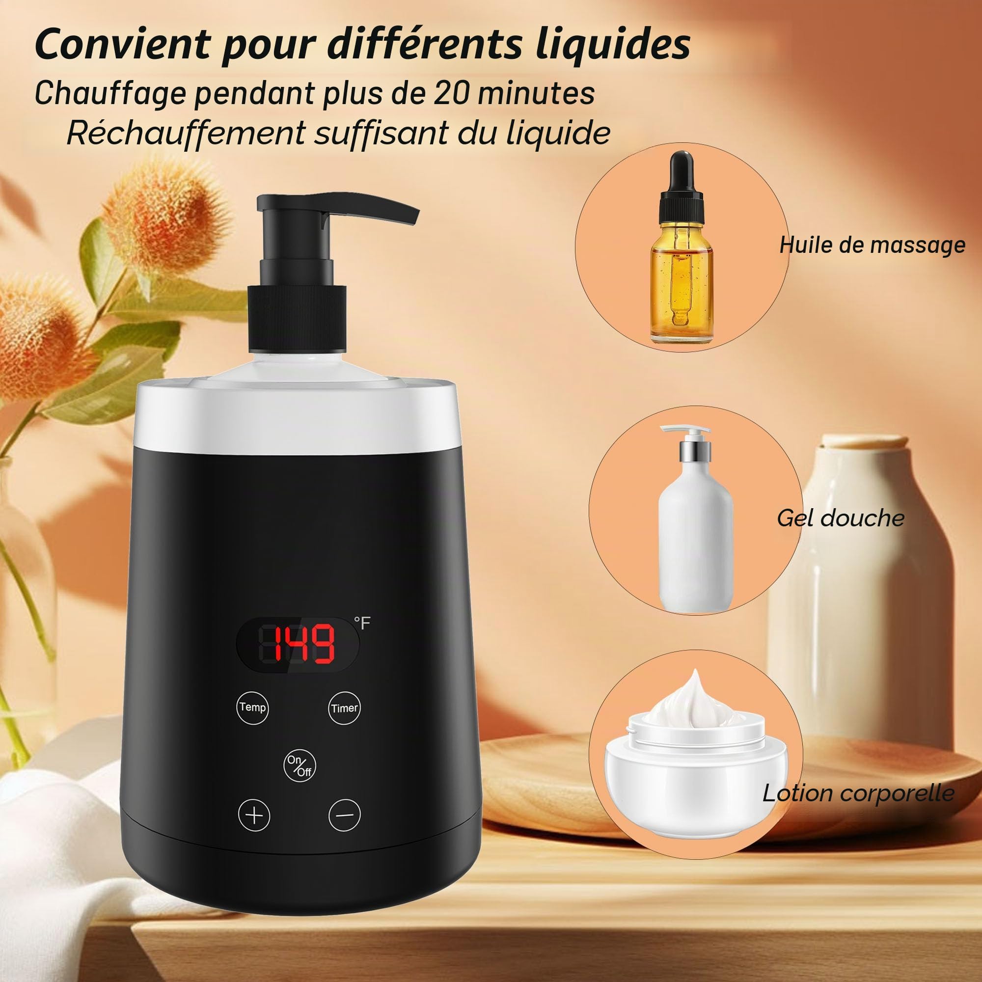 Chauffe-Huile de Massage Professionnel Réglable avec 2 Distributeurs, Affichage LED pour Spa