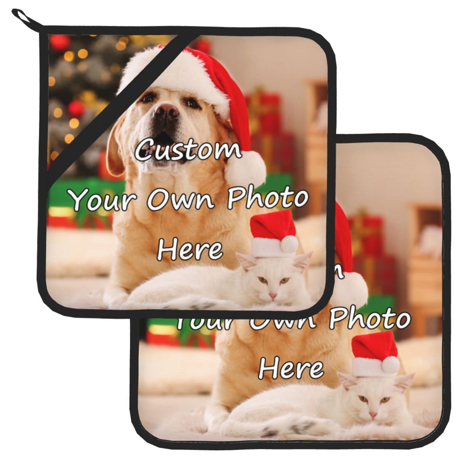 Custom Heat Resistant Pot Holders Personalized Picture Logo Text Customized Pot Holders Set for Kitchen Cooking Baking Grilling Safe Mats Gift