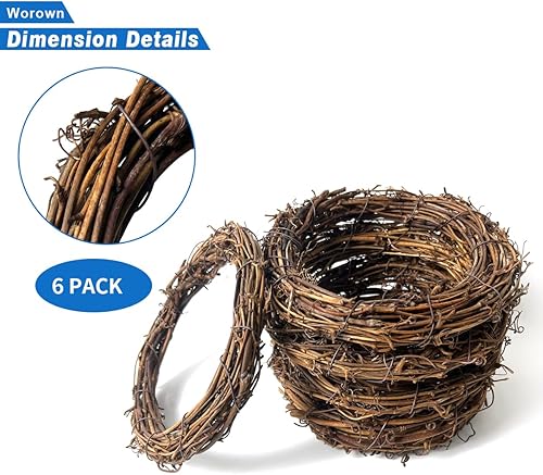 Miniatura 3 de Worown 6 coronas de vid naturales de 6 pulgadas, corona de rama de vid, corona de ratán para manualidades de Navidad, colgar en la pared de la