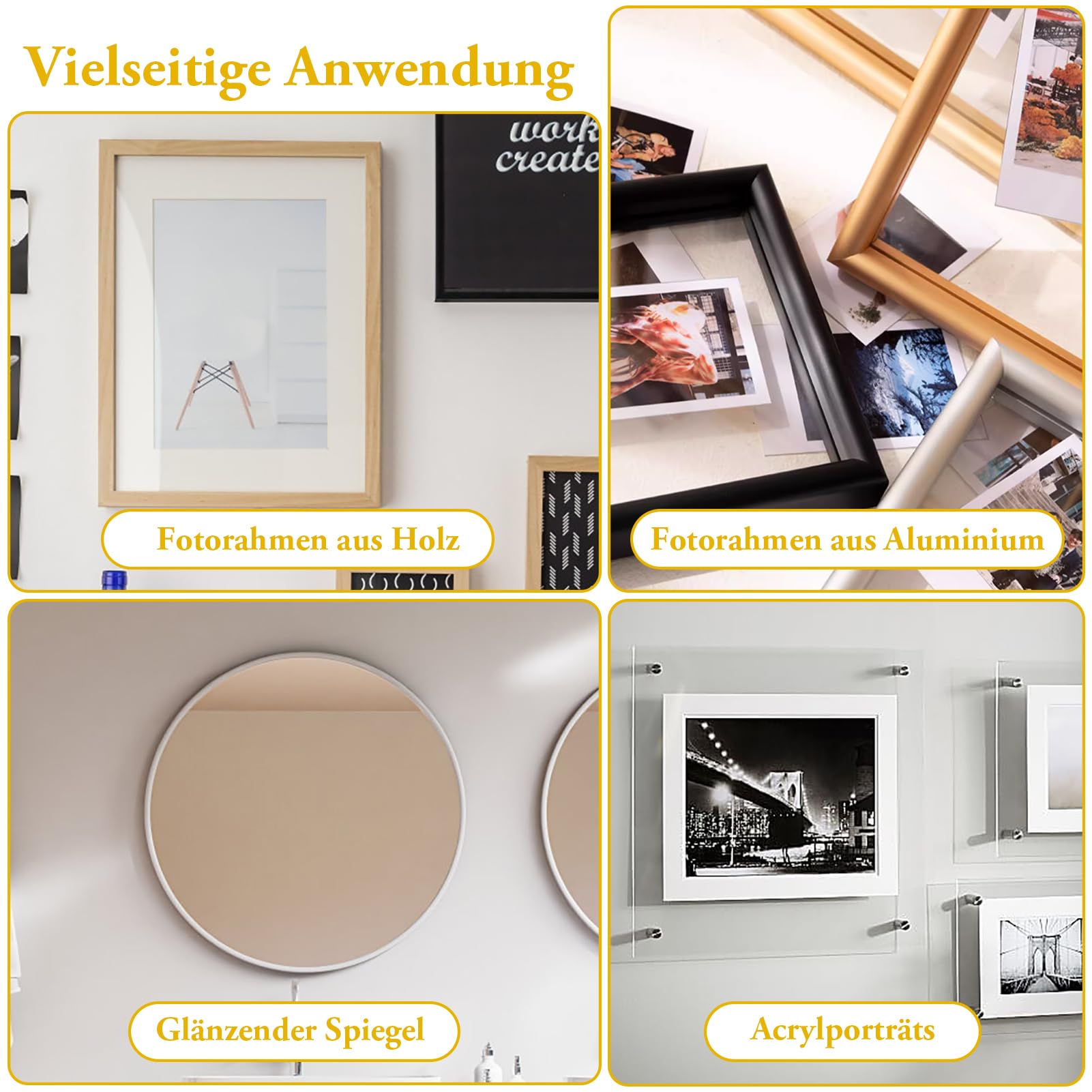 4 stuks fotohaken, zelfklevend, ophangen, zonder boren, fotohanger voor zware foto's, spiegelhouder, wand, acrylglas, aluminium composietplaten met 29 delen (6 x 8 cm