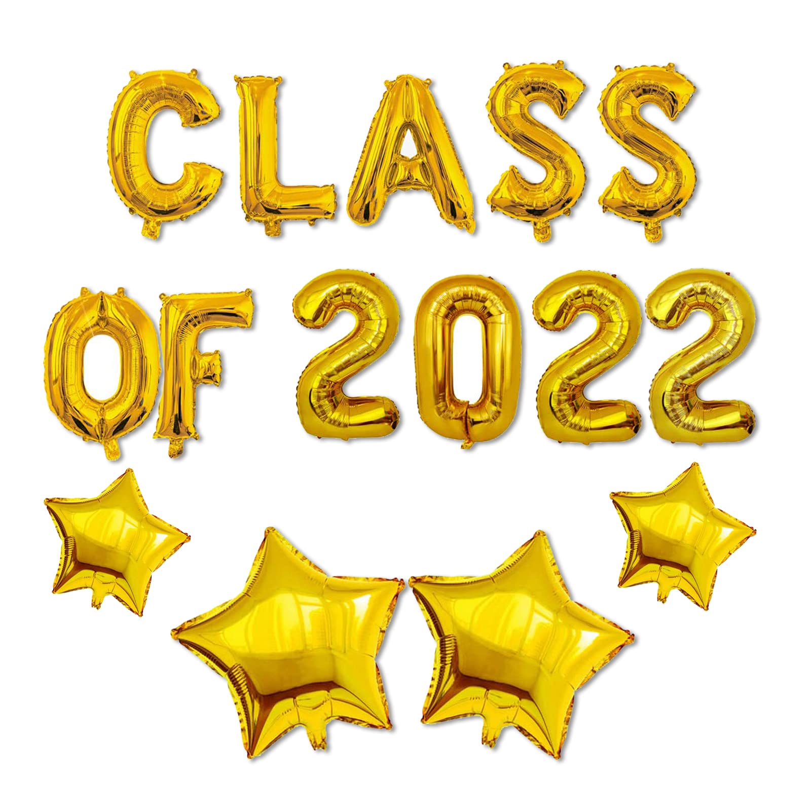 CLASS OF 2025 Graduation Balloons - 12 Pcs Letter & Gold Star Prom Decorations, Foil Backdrop Banner for High School College Grad Parties, Leavers Party Supplies 2025