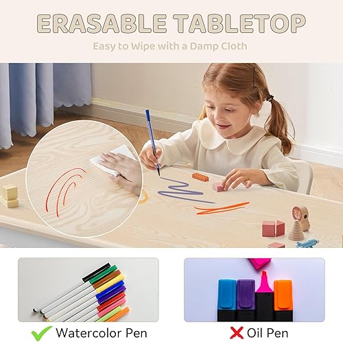 Miniatura 5 de Juego de mesa y 2 sillas para niños, mesa y sillas para niños pequeños de altura ajustable con escritorio de graffiti, 23.6 pulgadas de largo x 23.6