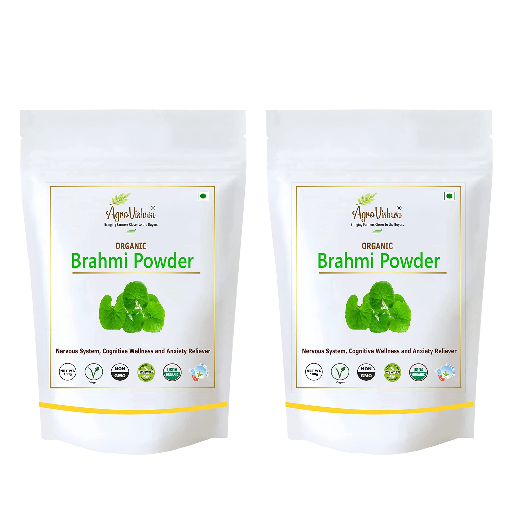 Agrovishwa Organic Brahmi Powder/Bacopa Monnieri Herbal Supplement Hair Cognitive Wellness Split End Repair/Scalp Treatment Premium Quality Powder (100 g (Pack of 2))