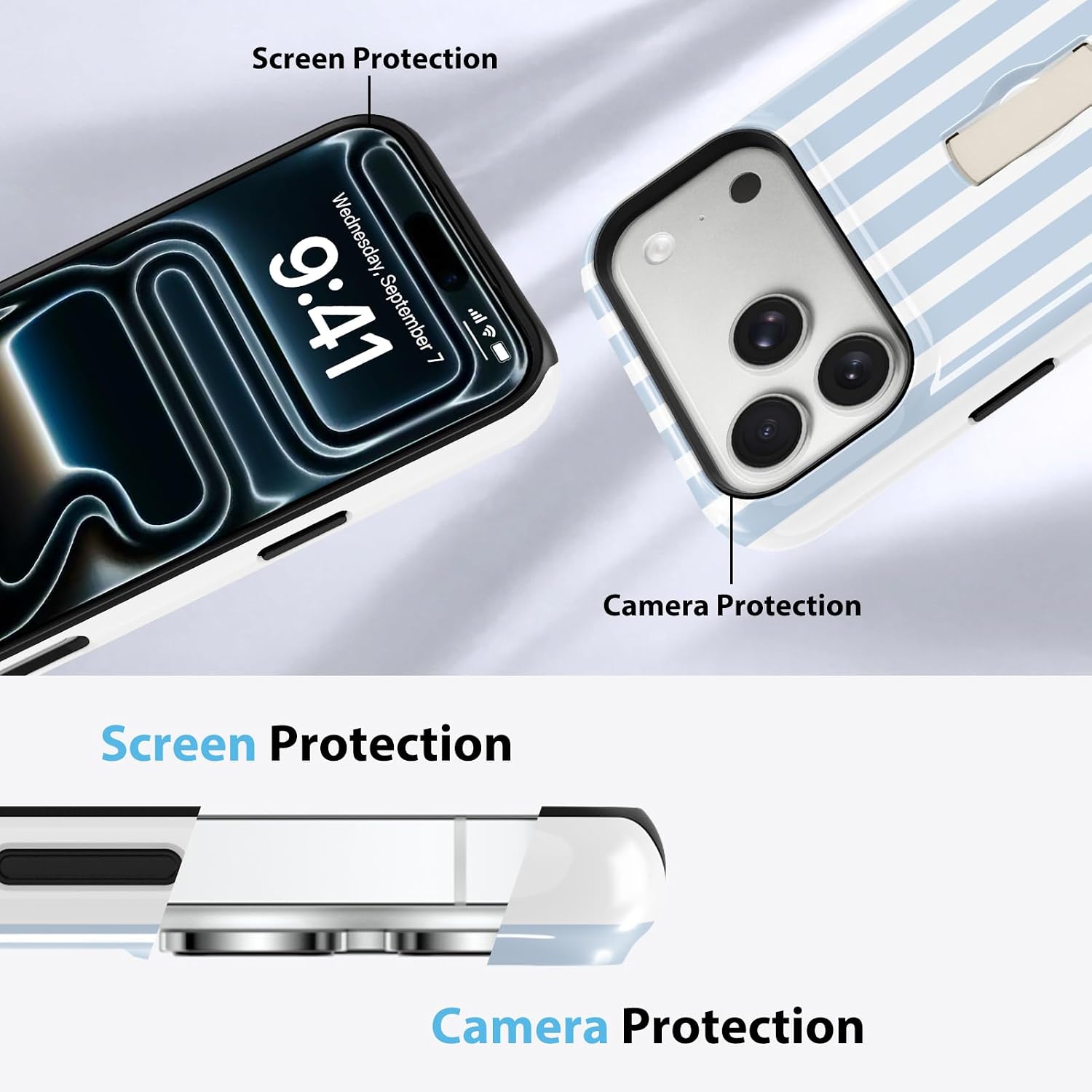 KANGHAR Compatible with iPhone 17 Pro Case Stripes -Light Blue image 5
