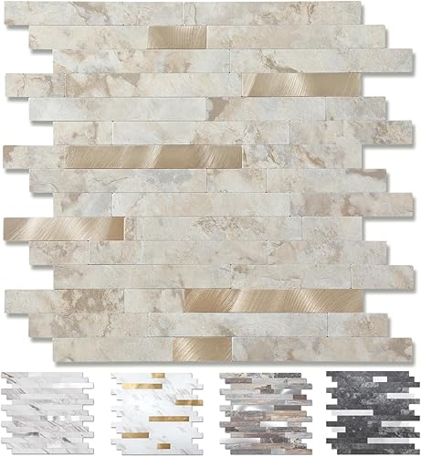 Yipscazo 10 hojas de azulejos de metal de piedra para despegar y pegar, para pegar en azulejos para cocina, baño, lavandería, cámper, chimenea (12 x