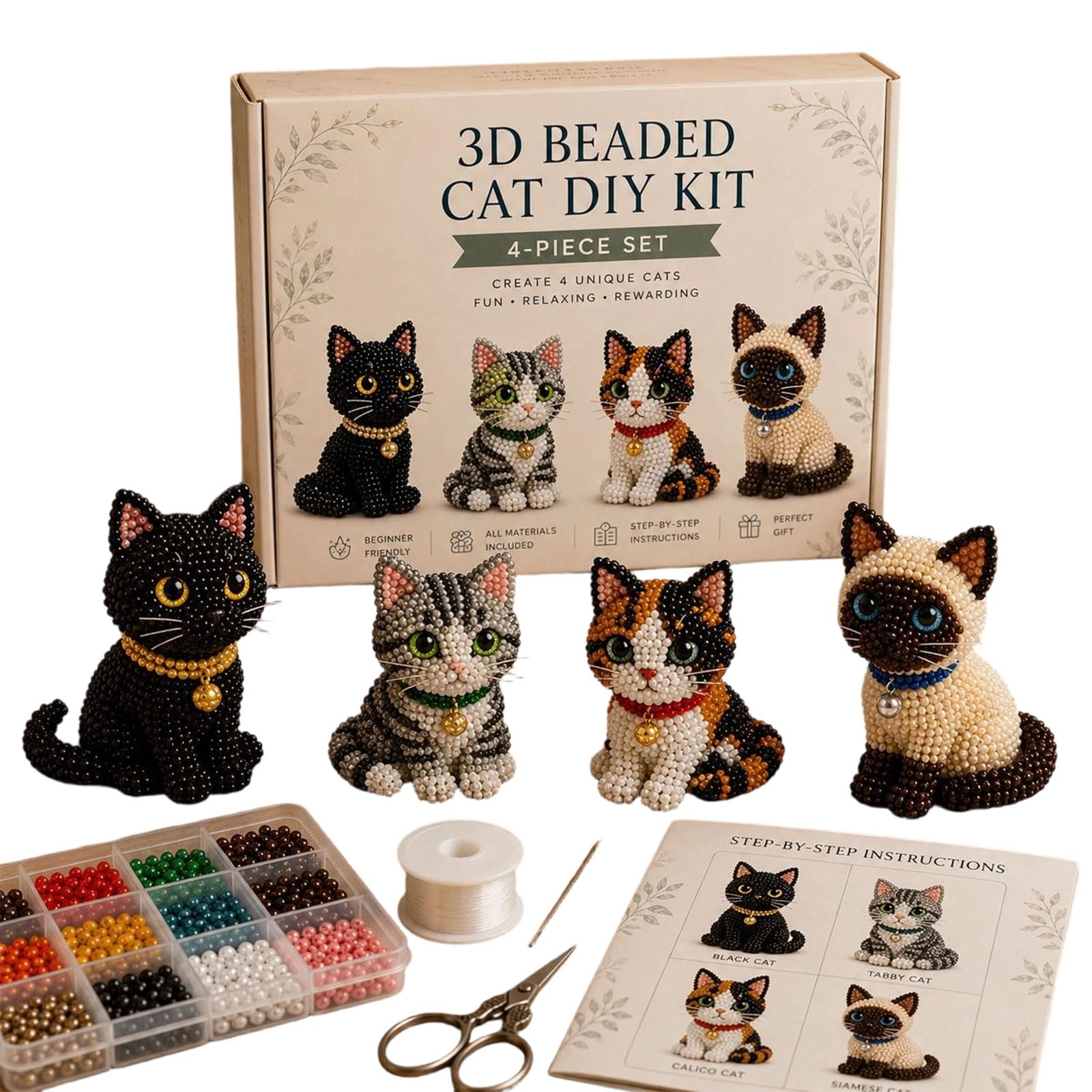 Tfaoys Four Kittens Creative Animal Beads Craft Set With Assorted Colors And Shapes Family Entertainment Craft Beads For Babies Family Fun And Home Decor Party Decoration