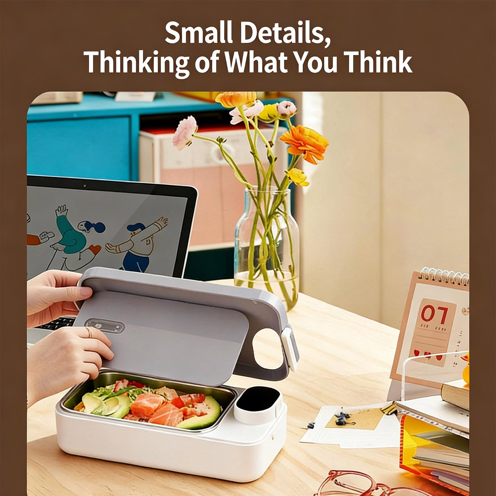 Smart Warmed Mealbox Evidenziando Tecnologia di isolamento a secco per tenere cibi caldi Costruito da Food Grade 304 Rustless Trasportabile Piano Quattromila Usa Pasto Studente