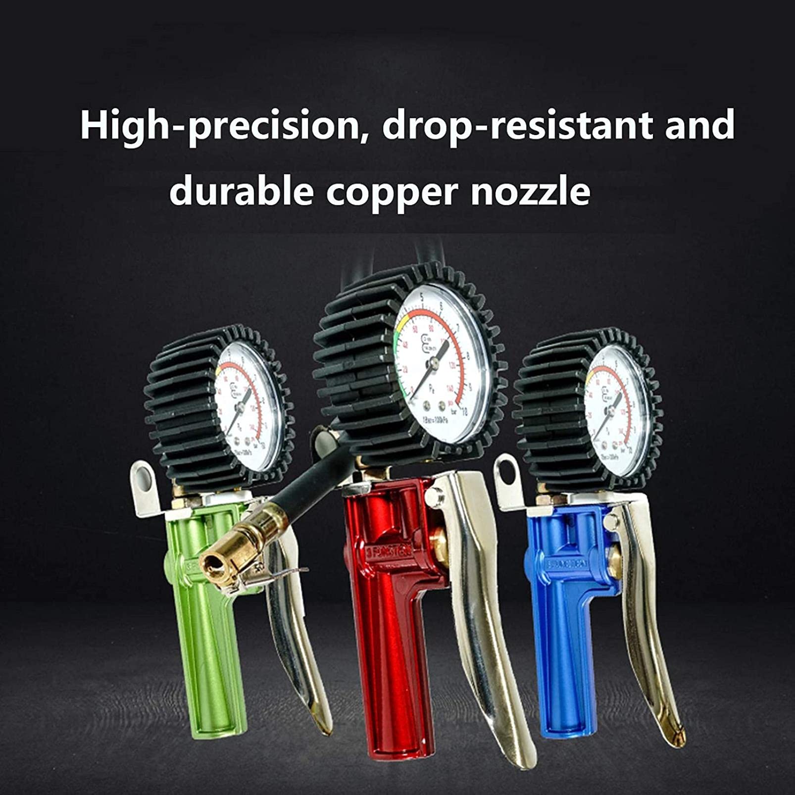 HMTE Manómetro de presión de neumáticos, inflador de neumáticos de 140 PSI con compresor de Aire de manómetro, Mandril de Aire de válvula para Coche, Motocicleta, Bicicleta (Azul 0)