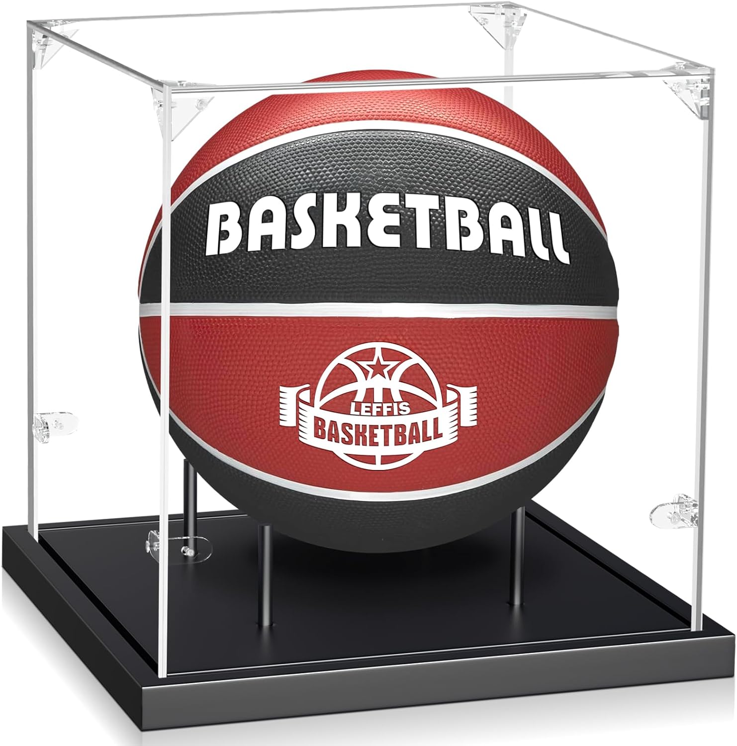 Leffis Basketball Display Case - UV Protected Acrylic Case With Solid Wood Base, Stand for Autographed Standard NBA WNBA Ball Memorabilia Keepsake