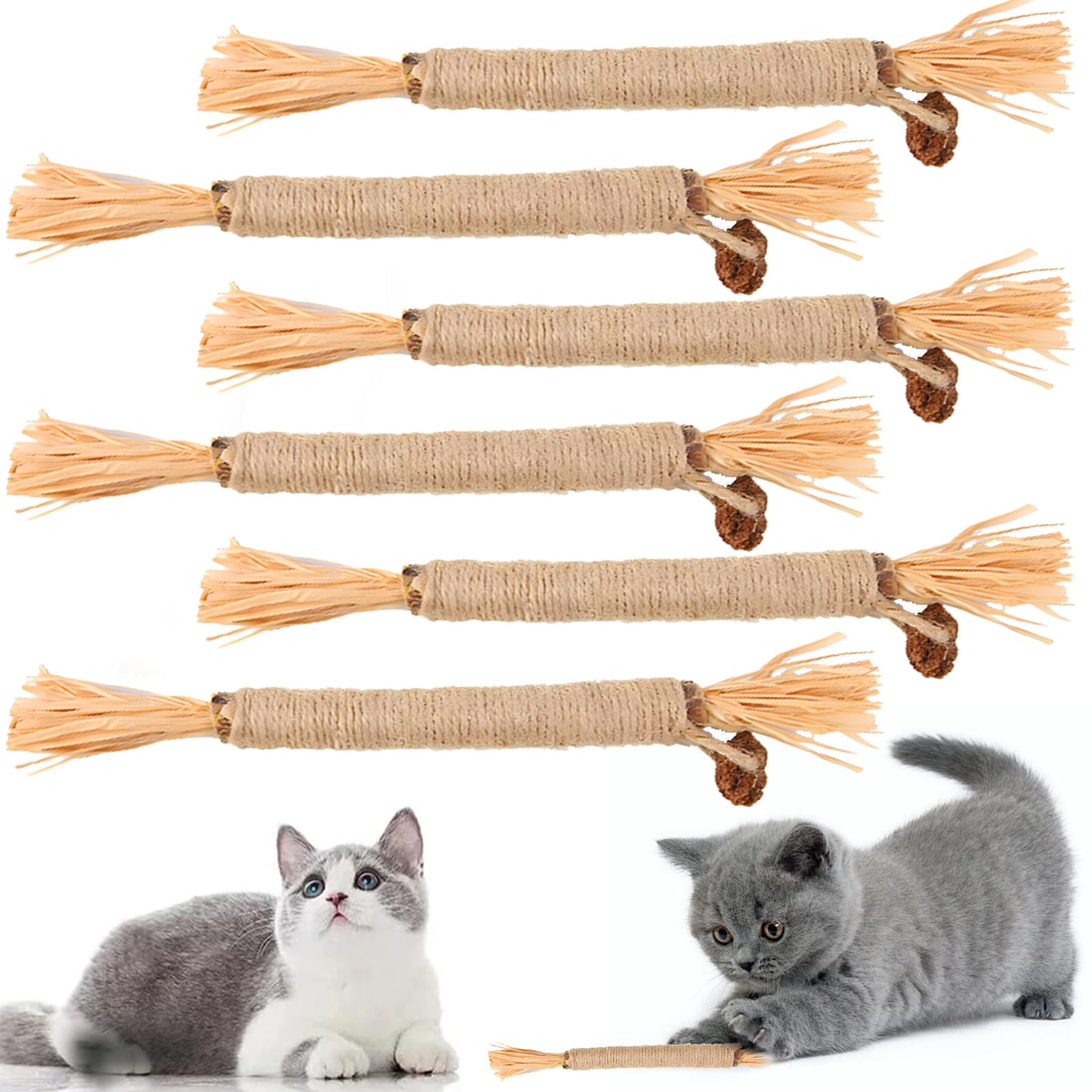 HOVIBU 6 Piezas Palitos de Hierba Gatera para Gatos, Masticar Palos Gato, Palos Matatabi Catnip Gatos Natural, Juguetes para Gatos para Elimina el Sarro y la Halitosis, Limpia los Dientes