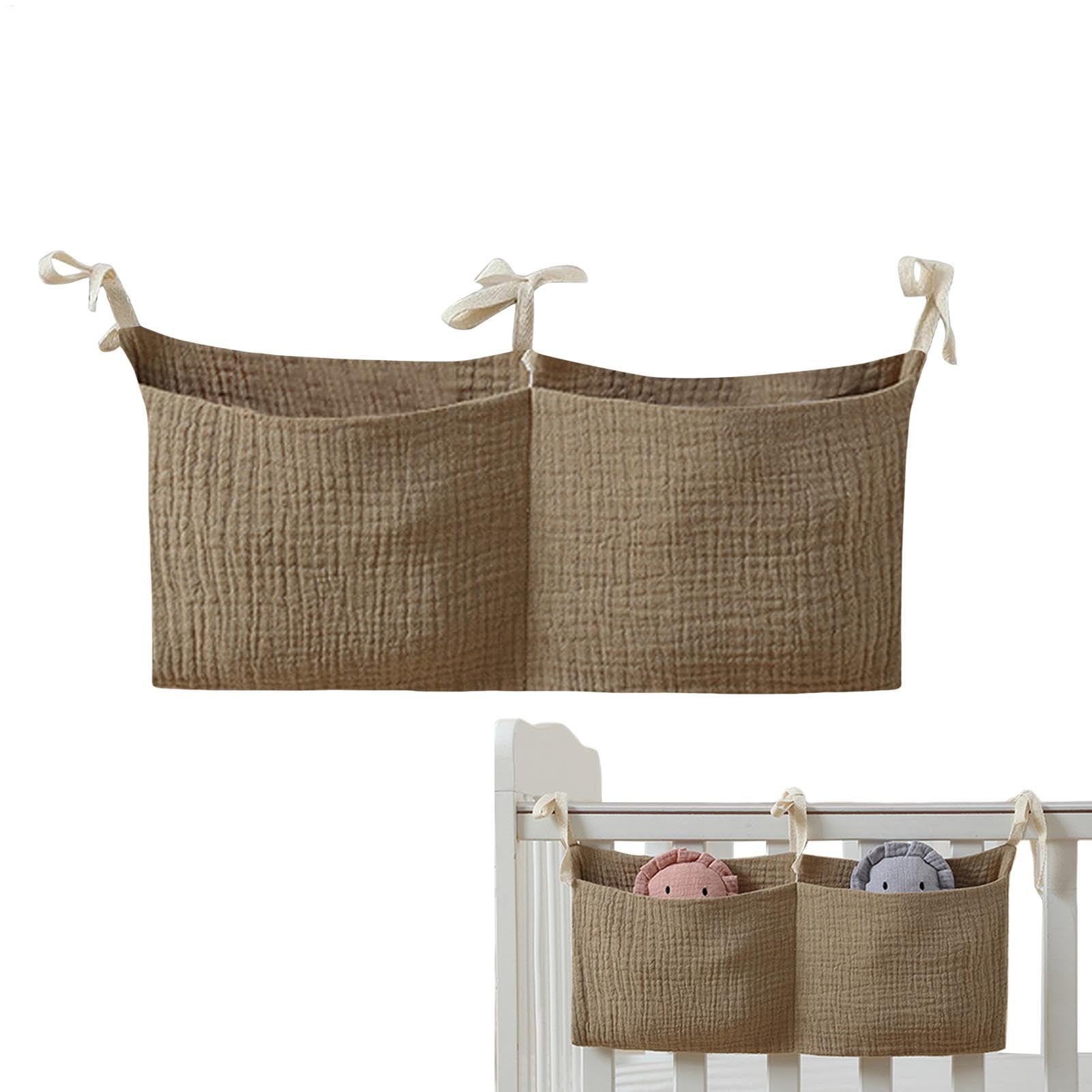 Qidures Bed Pockets Organiser, Crib Storage Pocket Adjustable Nursery Organizer With 2 Pockets Hanging Crib Baby Bed Organizer Hanging Nappy Organizer Baby Organiser Storage Bedside Hanging Storage