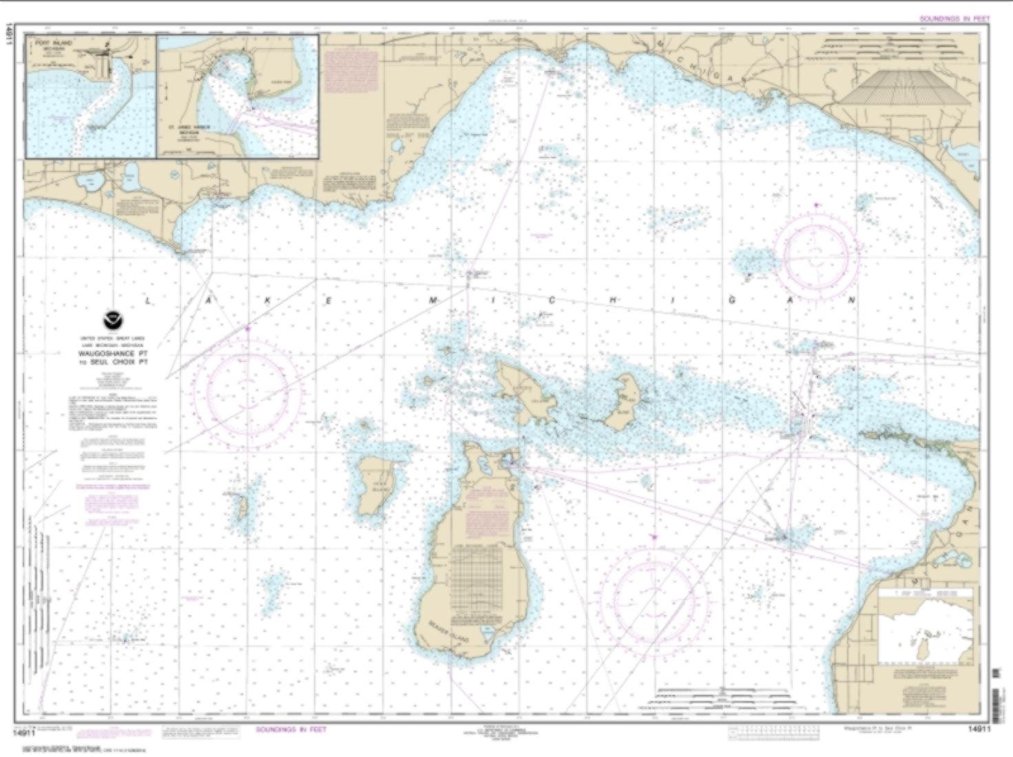 NOAA Chart 14911-Waugoshance Point to Seul Choix Point, Including Beaver Island Group; Port Inland; Beaver Harbor - Water-Resistant - by East View Geospatial-image-17