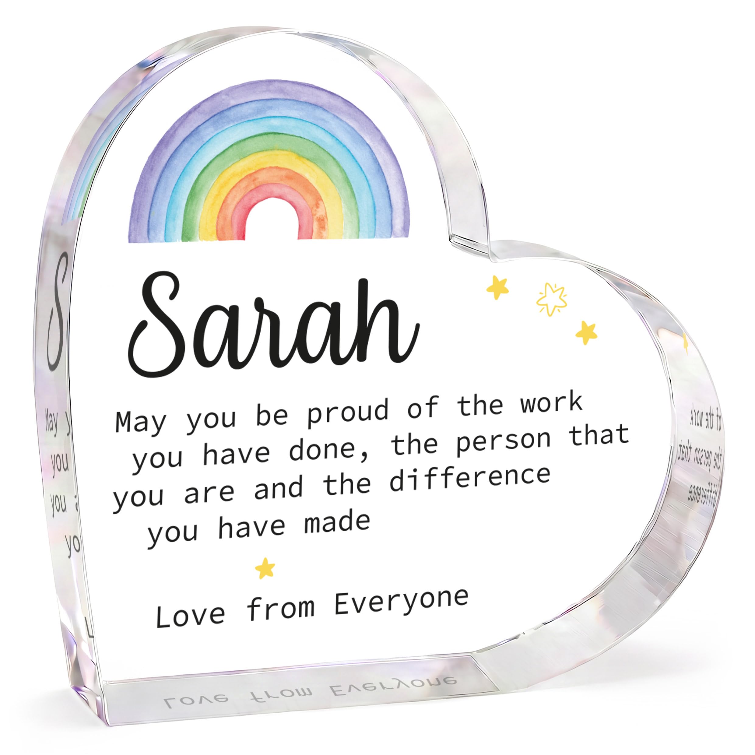 Beecreative Personalised Leaving Gifts For Women Her Friend Colleague, Retirement Gifts For Women, New Job Leaving Work Gift, Clear Acrylic Heart Keepsake With Grey Bag