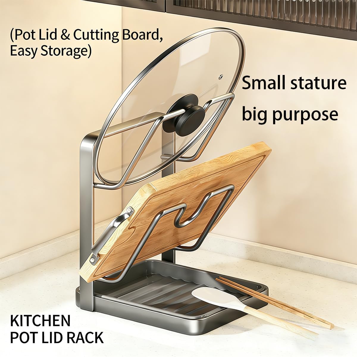 Pot Lid Storage Rack – A kitchen Countertop Storage Rack For Storing Cookware Lids, Featuring A Drip Tray, Stainless Steel Multi-Functional Kitchen Storage Rack(Grey, Double-Layer, 2PC) - Image 3