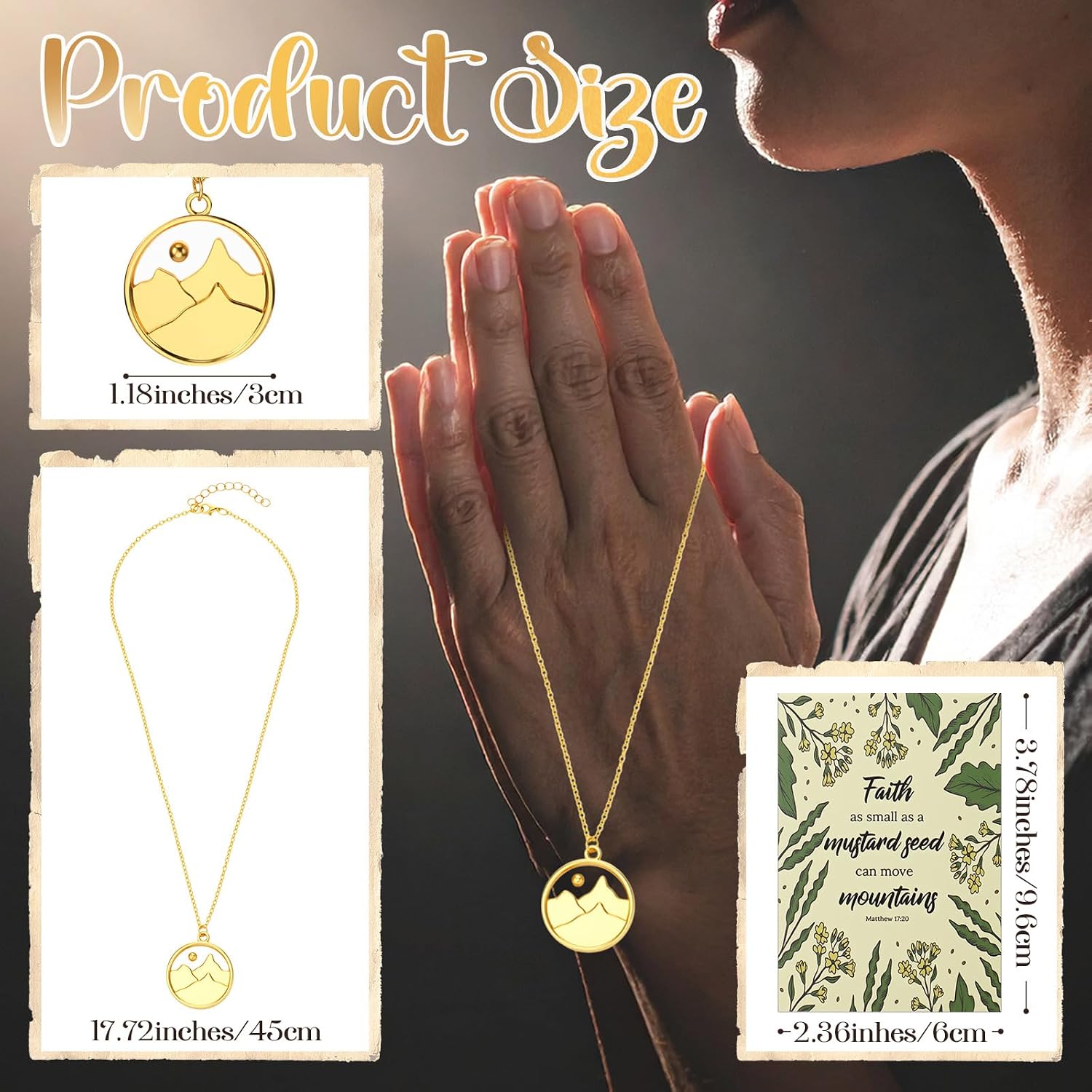 Quelay 10 Sets Gold Mustard Seed Necklace Bulk for Women Christian Faith Gifts Move Mountains Necklaces with Packet Religious Faith Jewelry (Round)