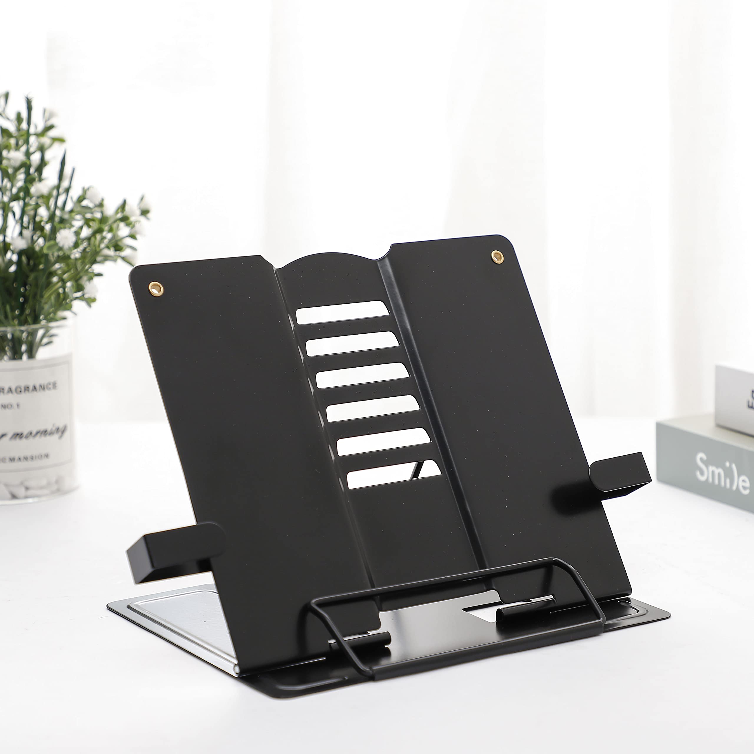 oddpod™ Portable & Folding Hands-Free Upgrade Metal Stand for Book Reading, Laptop, Tablets with Adjustable Angle for Office, School & Home - Black