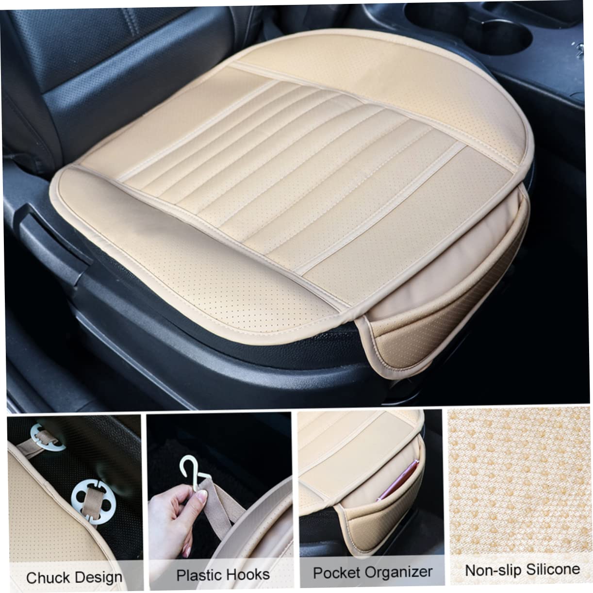 Holibanna Car Seat Cushion Cover Protector Non Slip Design for Front Seat Beige Comfortable Support for Protects Against and Wear