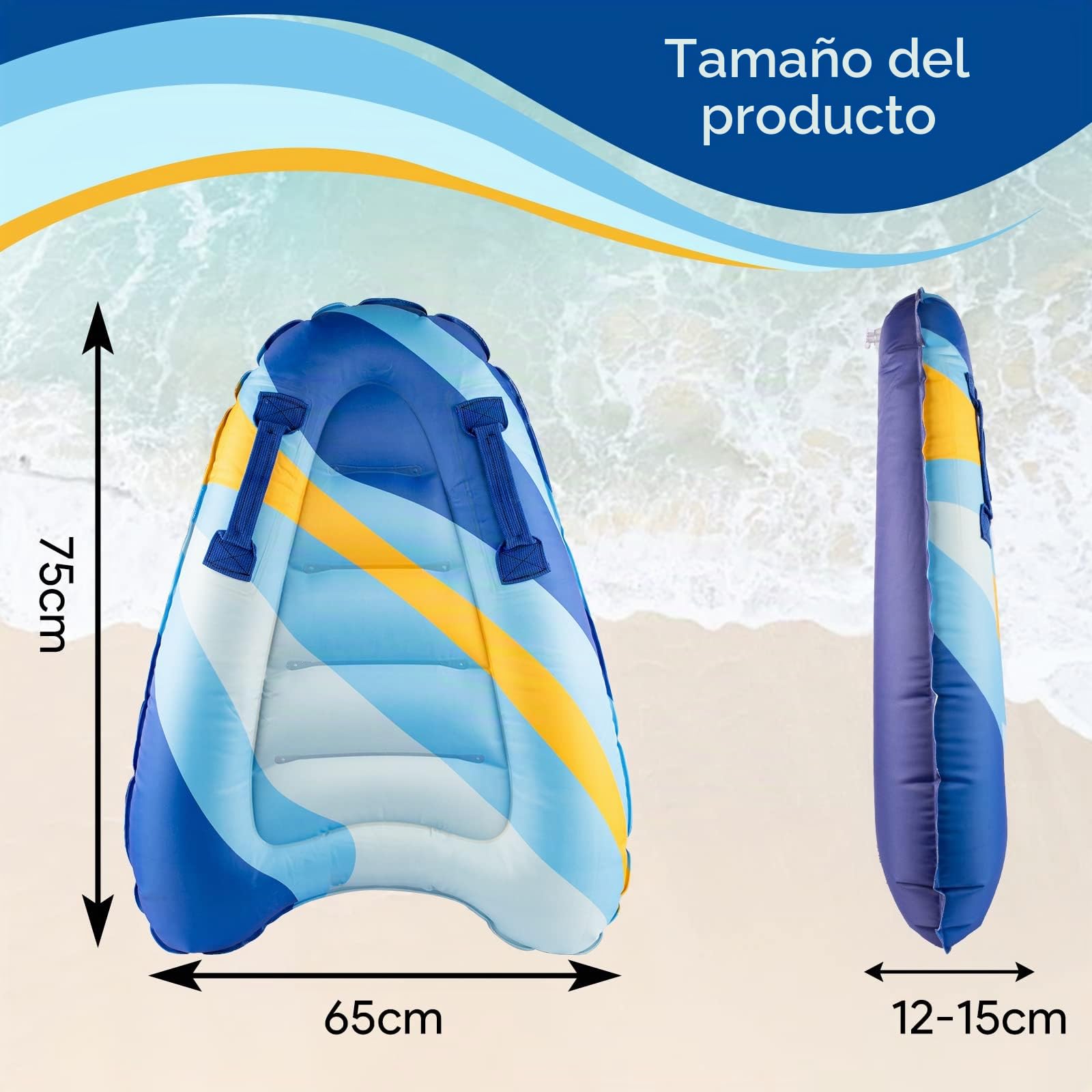 Tabla de Bodyboard Hinchable para Niños 75x65x15 cm con Asas Plegable