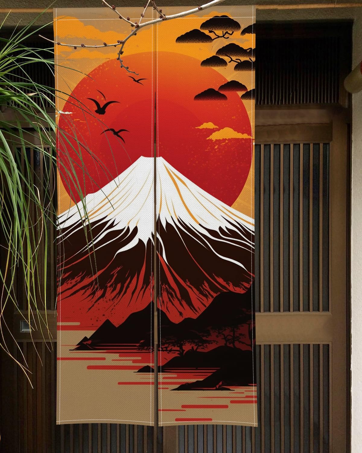Amazon｜Qinunipoto 暖簾 富士山柄 日の出 和風 新年 シンプル風 幅