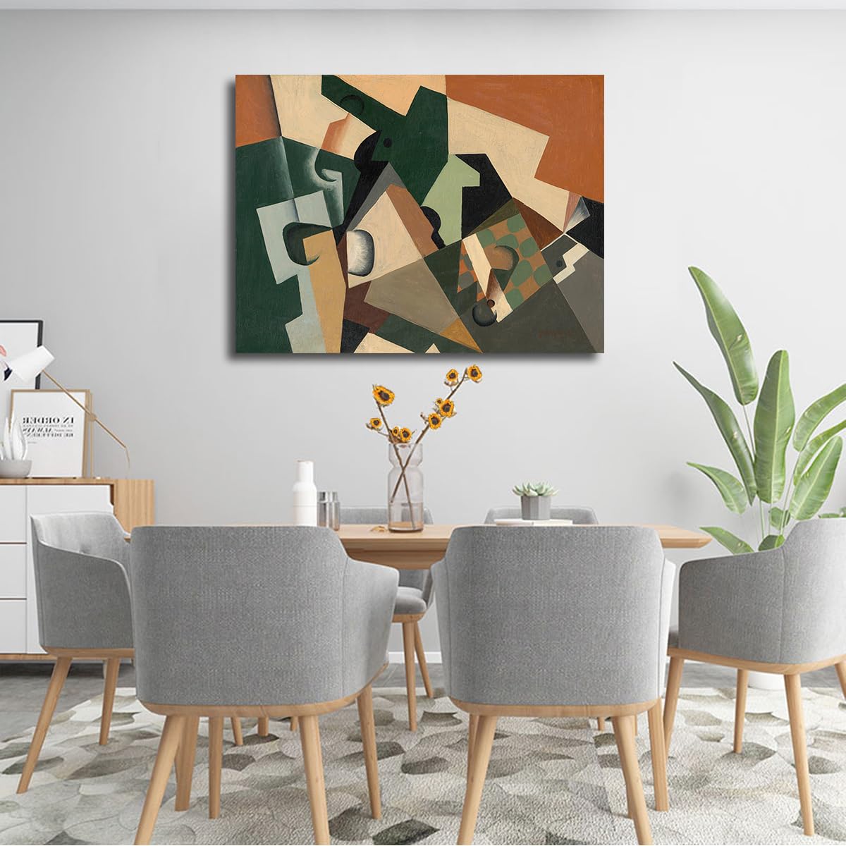 SHENGPOSTER Nowoczesny kubizm martwa natura wydruki na płótnie Juan Gris szkło i szachownica bez ramy sztuka ścienna do domu, biura, korytarza, dekoracja ścienna, słynny obraz, replika bez ramy, 90 x