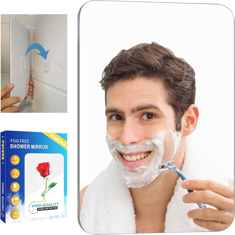 Espelho para banho EUAIAJ com suporte adesivo, retangular, 25,91 x 19,81 cm, pacote com 2 ganchos
