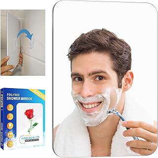 Fogless Shower Mirror, Large(10.2x7.8in) & Includes 2 Adhesive Hooks, Easy Install & Unbreakable & Super Thick, Fog Free (No Fog) Shower Mirror for Shaving