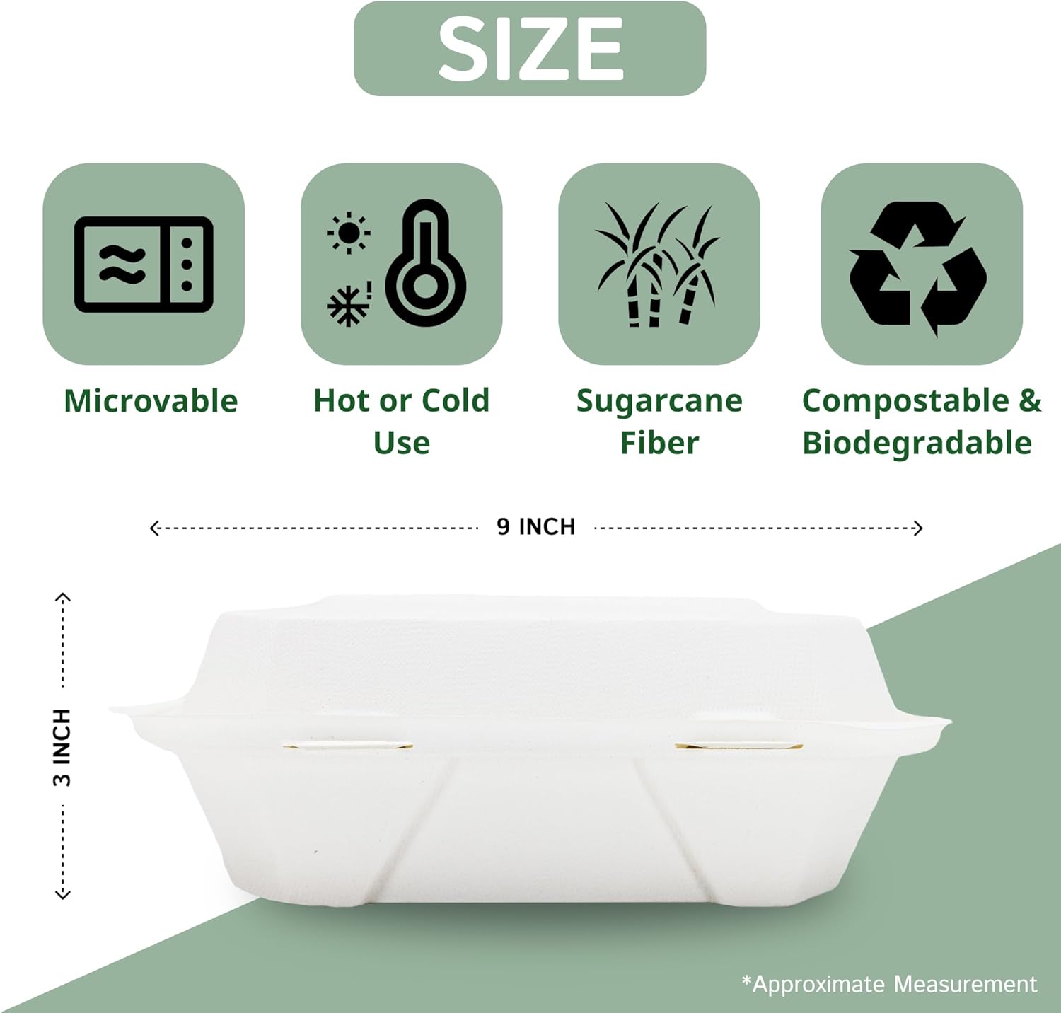 Priority1 Paper 9 x 9 Inch - 3 Compartment Clamshell Take Out Containers with Dividers, to go Boxes White with Lid, 200 Pack Compostable